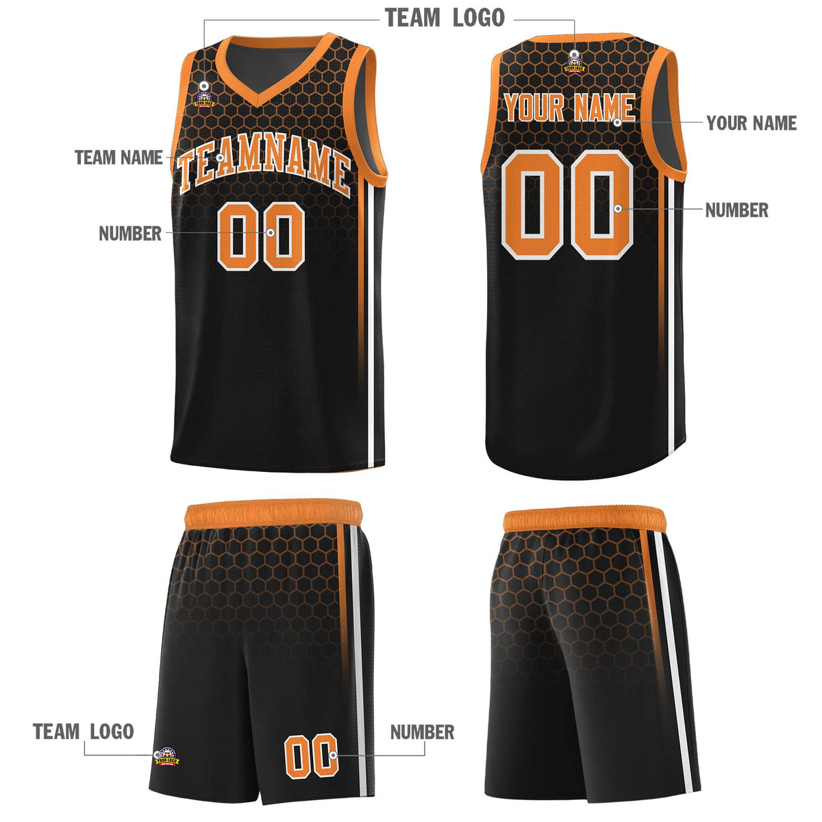 Custom Black Personalized Honeycomb Pattern Sports Uniform Basketball Jersey