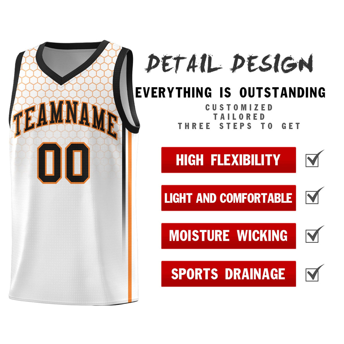 Custom White Personalized Honeycomb Pattern Sports Uniform Basketball Jersey