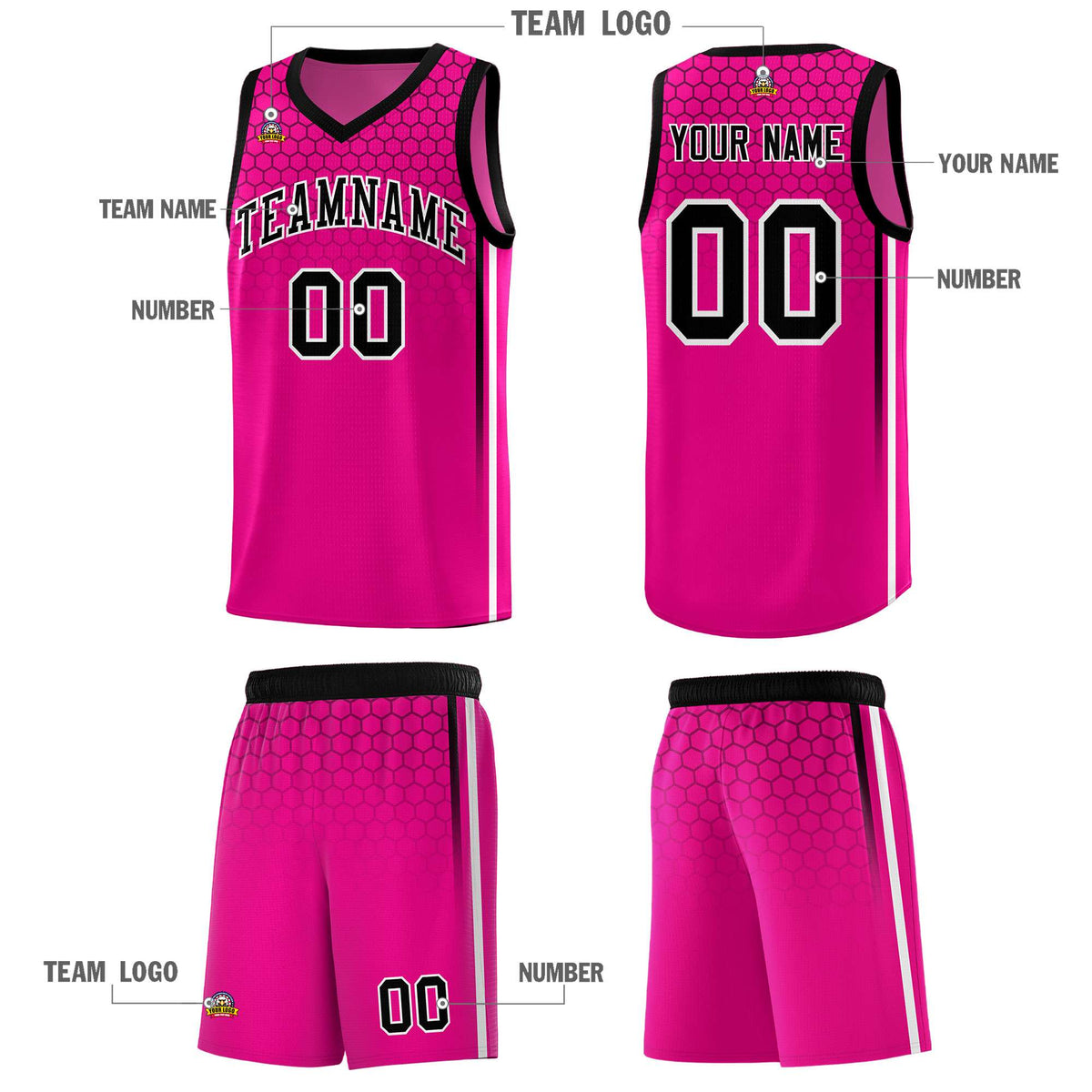 Custom Pink Personalized Honeycomb Pattern Sports Uniform Basketball Jersey