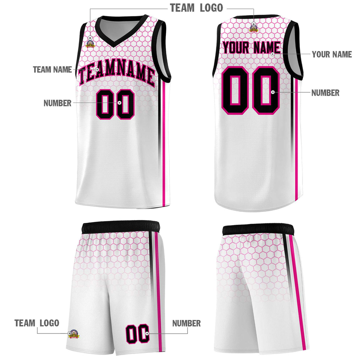Custom White Personalized Honeycomb Pattern Sports Uniform Basketball Jersey