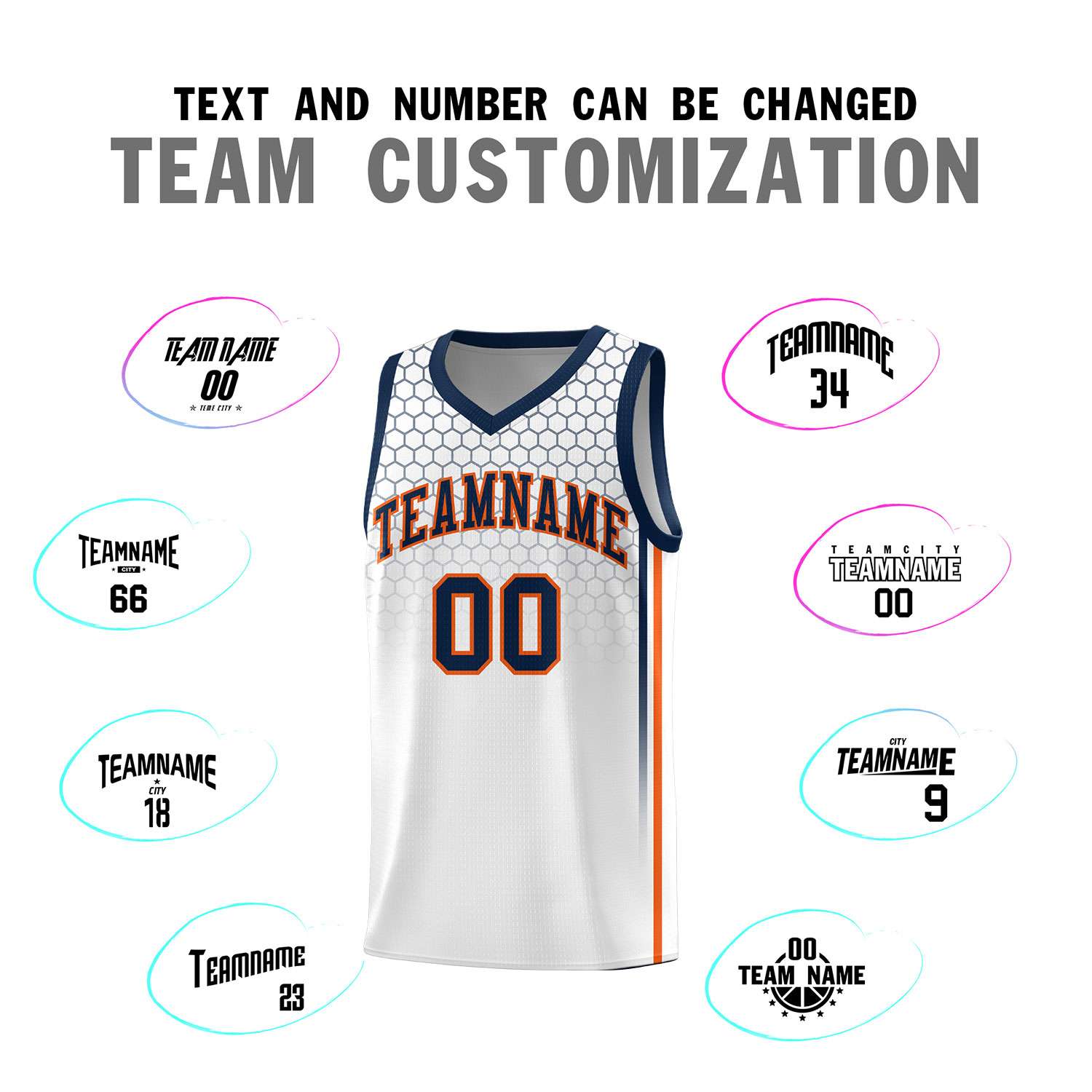Custom White Personalized Honeycomb Pattern Sports Uniform Basketball Jersey