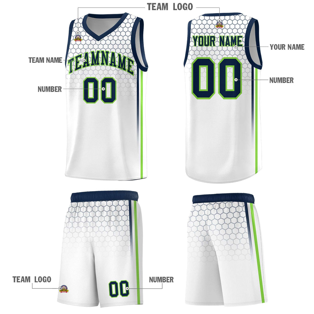 Custom White Personalized Honeycomb Pattern Sports Uniform Basketball Jersey