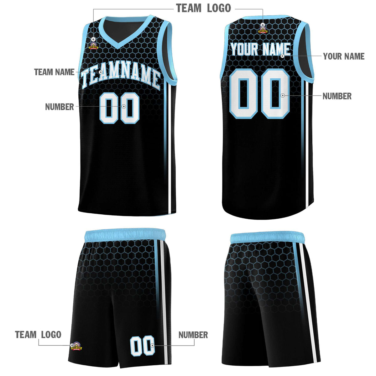 Custom Black Personalized Honeycomb Pattern Sports Uniform Basketball Jersey