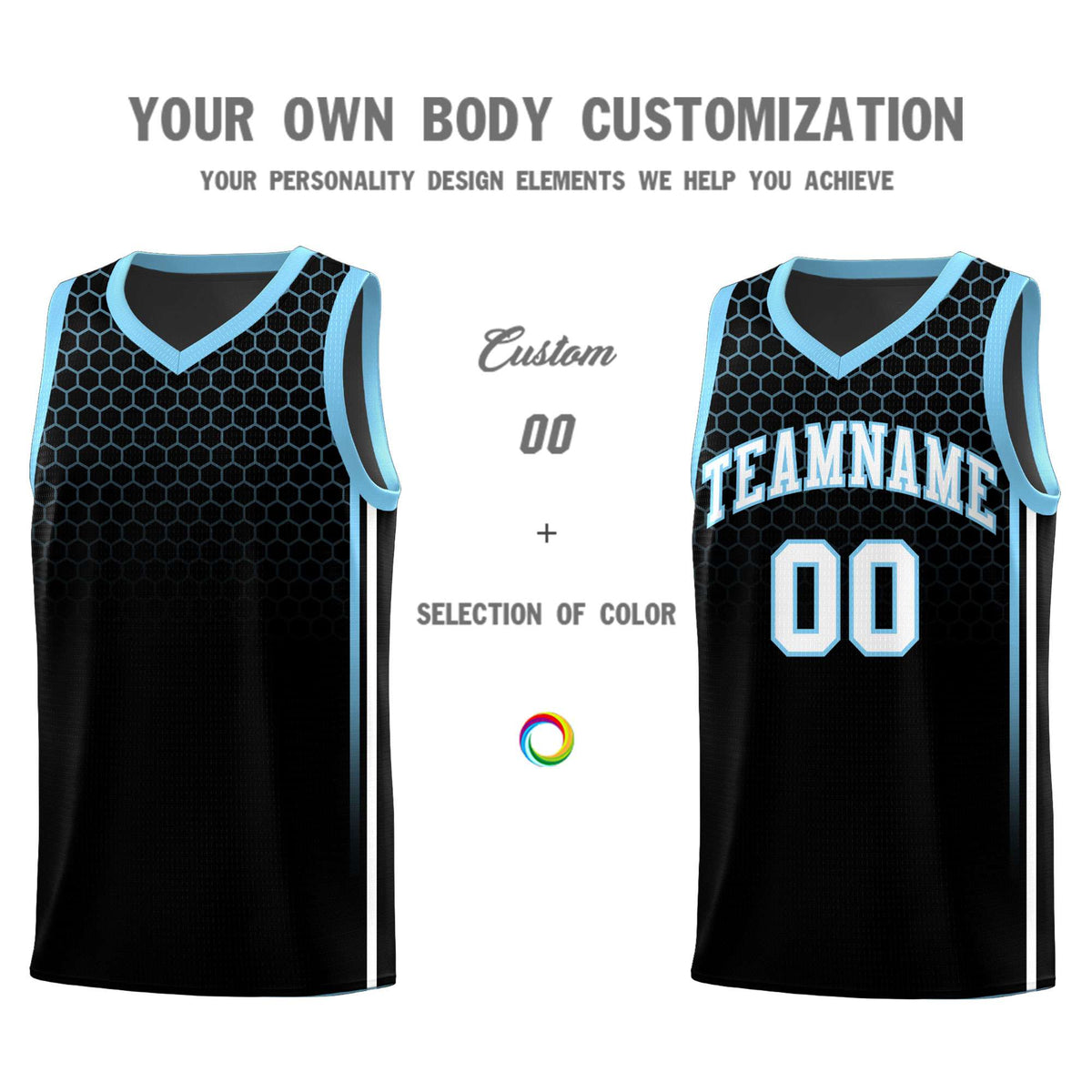 Custom Black Personalized Honeycomb Pattern Sports Uniform Basketball Jersey