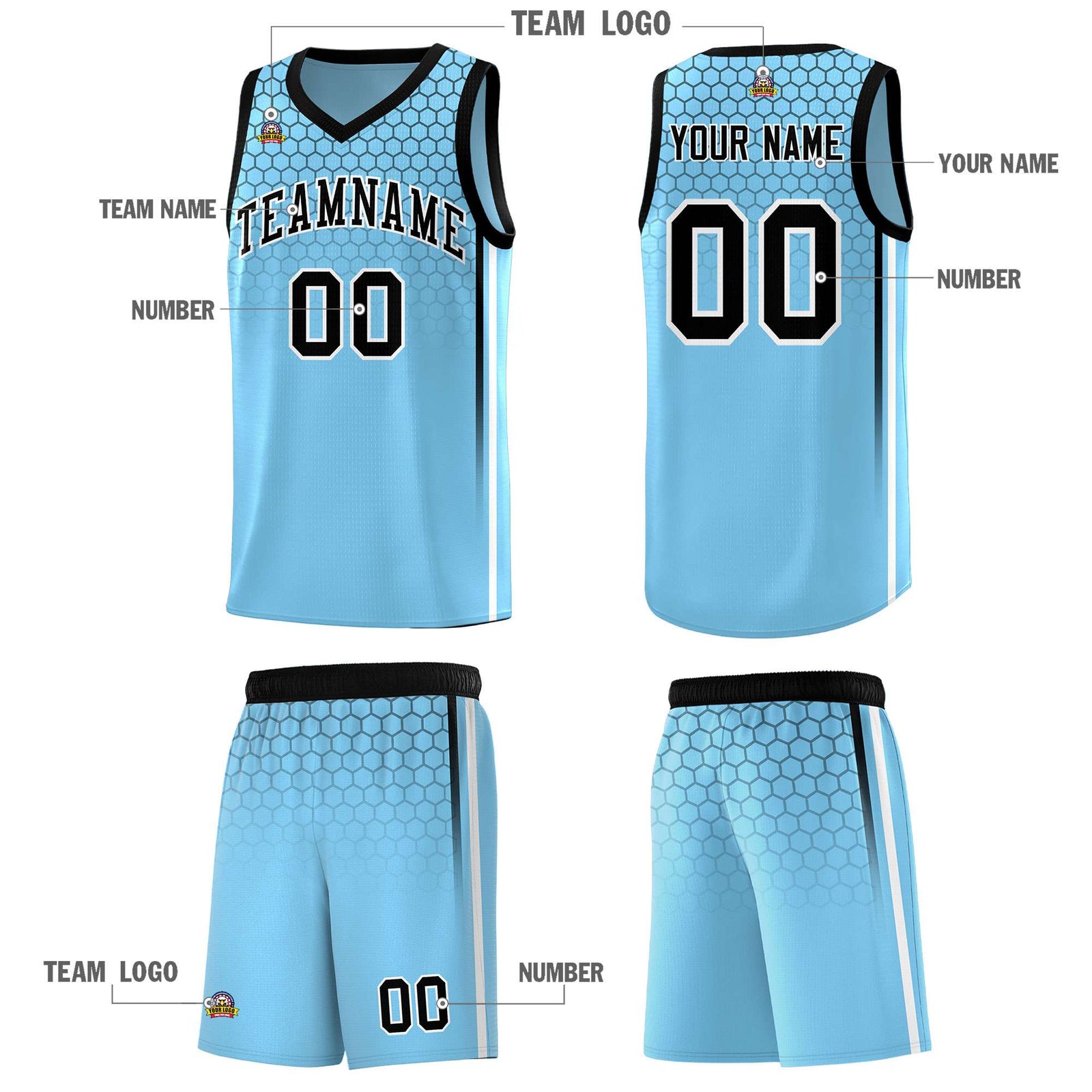 Custom Light Blue Personalized Honeycomb Pattern Sports Uniform Basketball Jersey