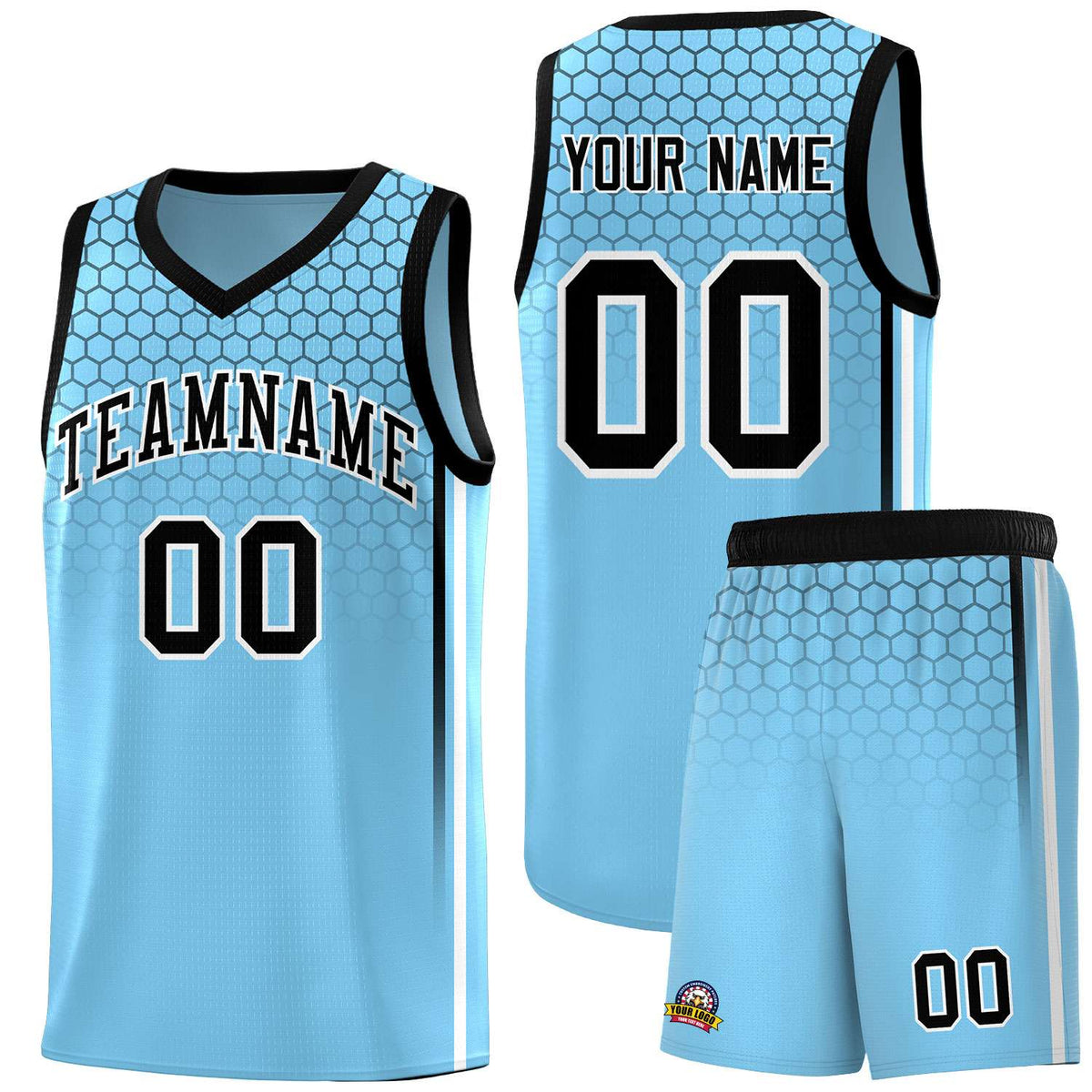 Custom Light Blue Personalized Honeycomb Pattern Sports Uniform Basketball Jersey