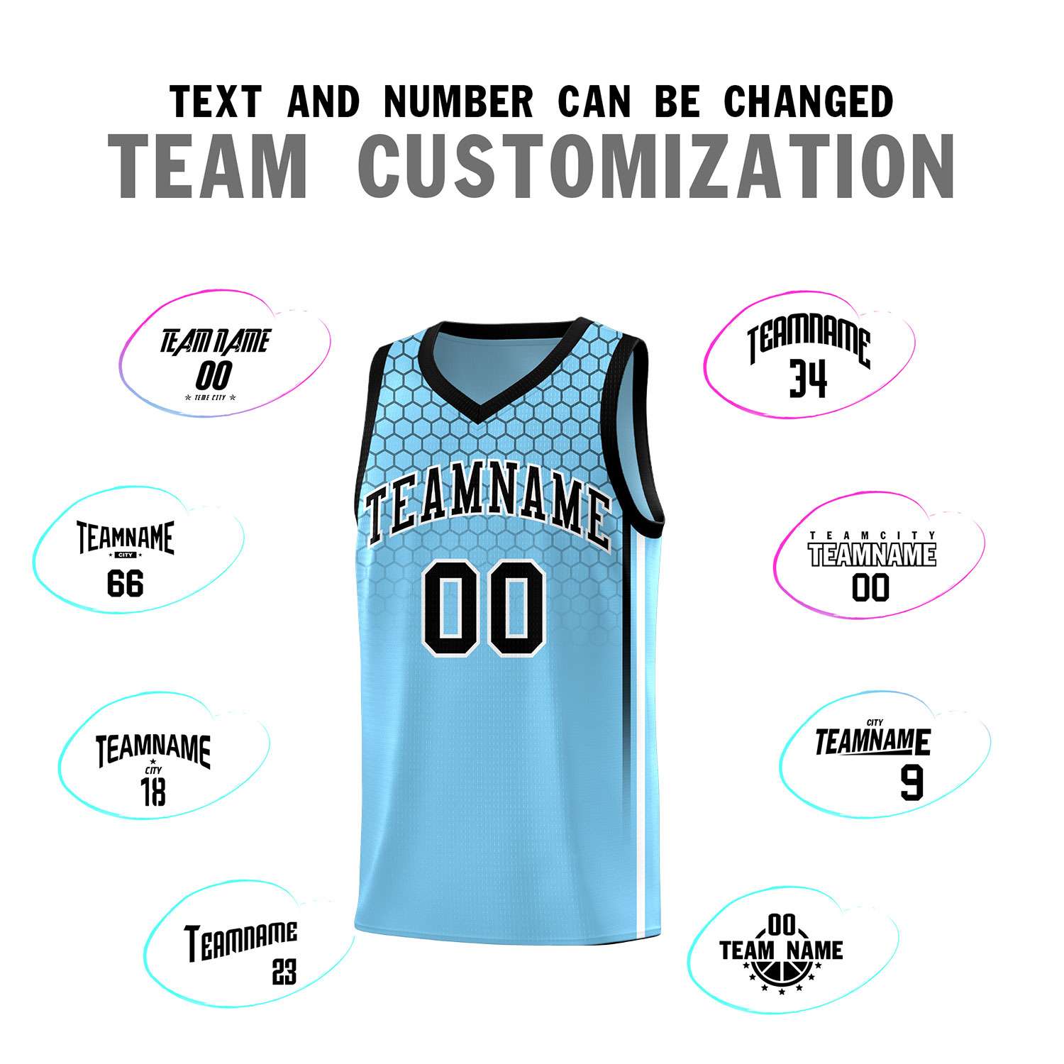 Custom Light Blue Personalized Honeycomb Pattern Sports Uniform Basketball Jersey