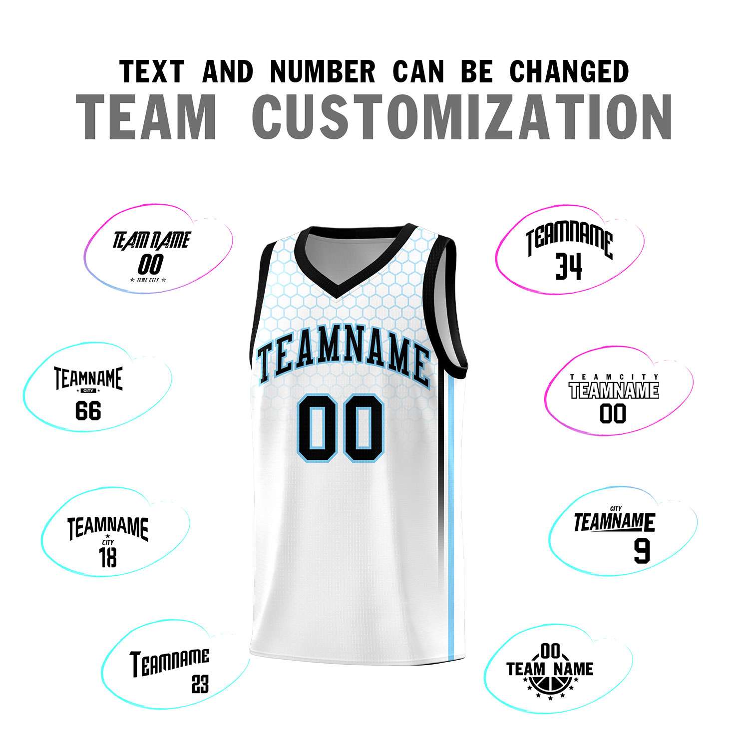 Custom White Personalized Honeycomb Pattern Sports Uniform Basketball Jersey