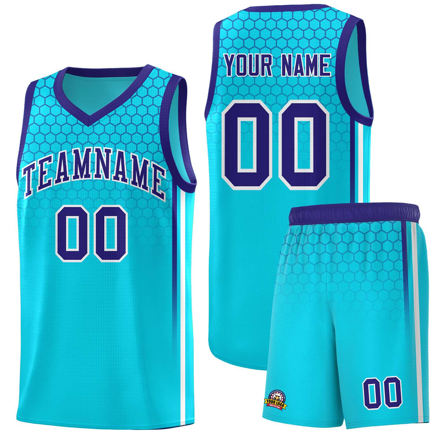Custom Powder Blue Personalized Honeycomb Pattern Sports Uniform Basketball Jersey