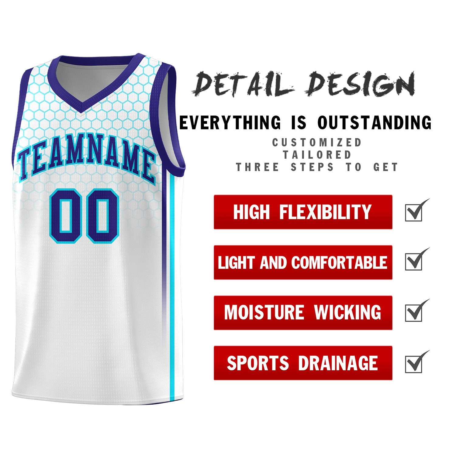 Custom White Personalized Honeycomb Pattern Sports Uniform Basketball Jersey