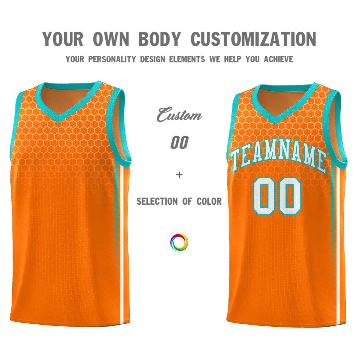 Custom Orange Personalized Honeycomb Pattern Sports Uniform Basketball Jersey