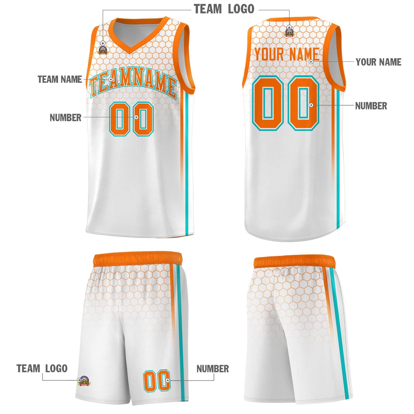 Custom White Personalized Honeycomb Pattern Sports Uniform Basketball Jersey