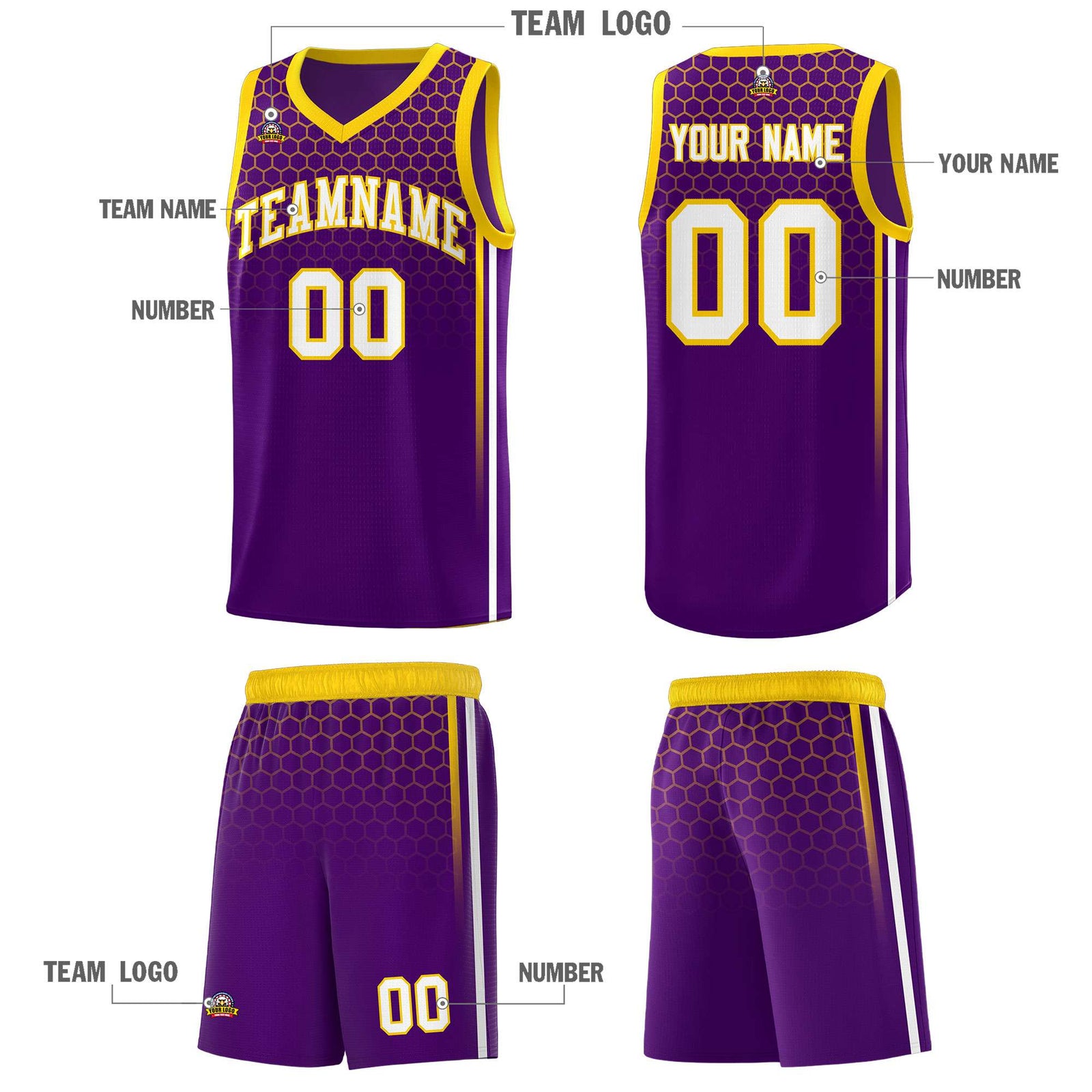 Custom Purple Personalized Honeycomb Pattern Sports Uniform Basketball Jersey