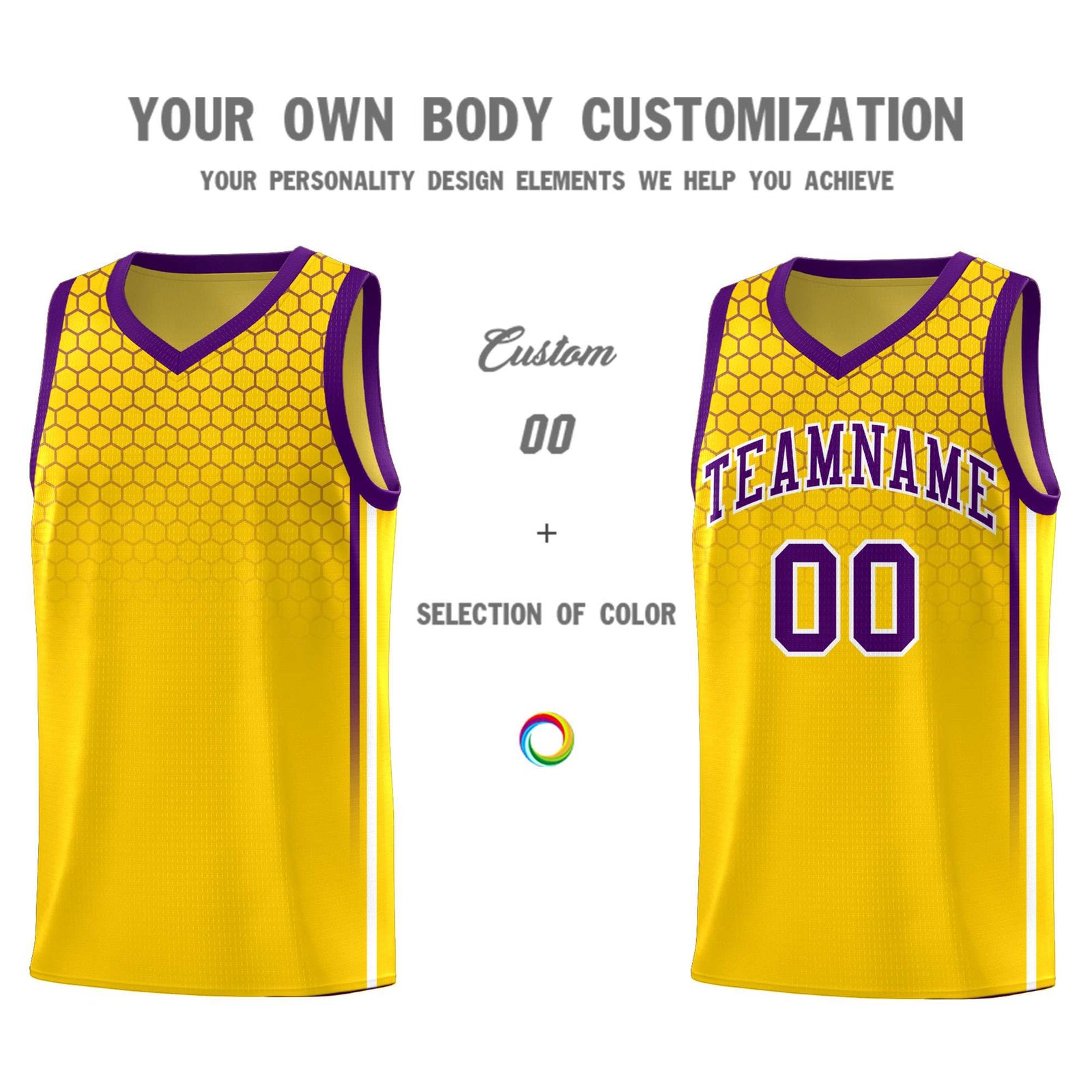 Custom Gold Personalized Honeycomb Pattern Sports Uniform Basketball Jersey