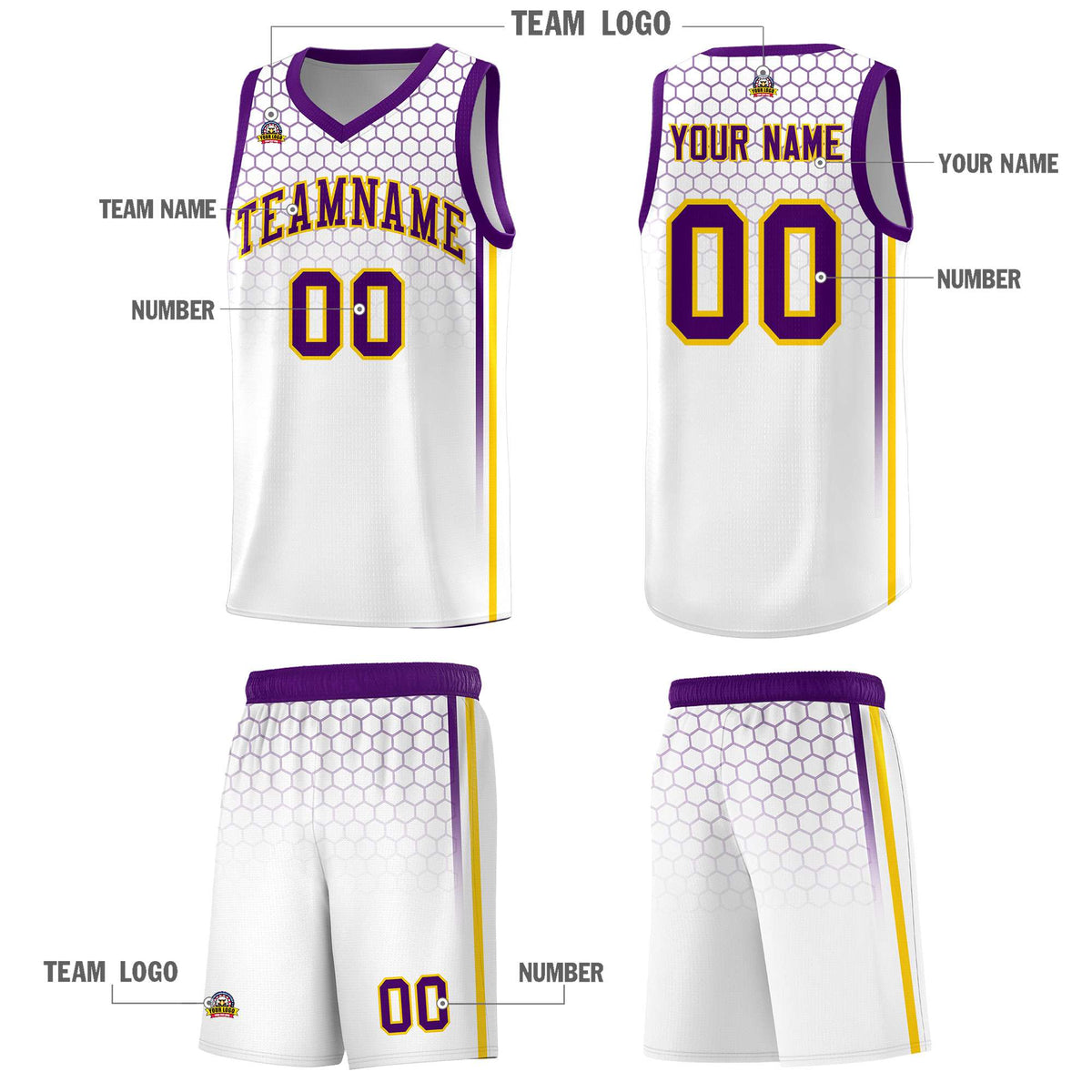 Custom White Personalized Honeycomb Pattern Sports Uniform Basketball Jersey