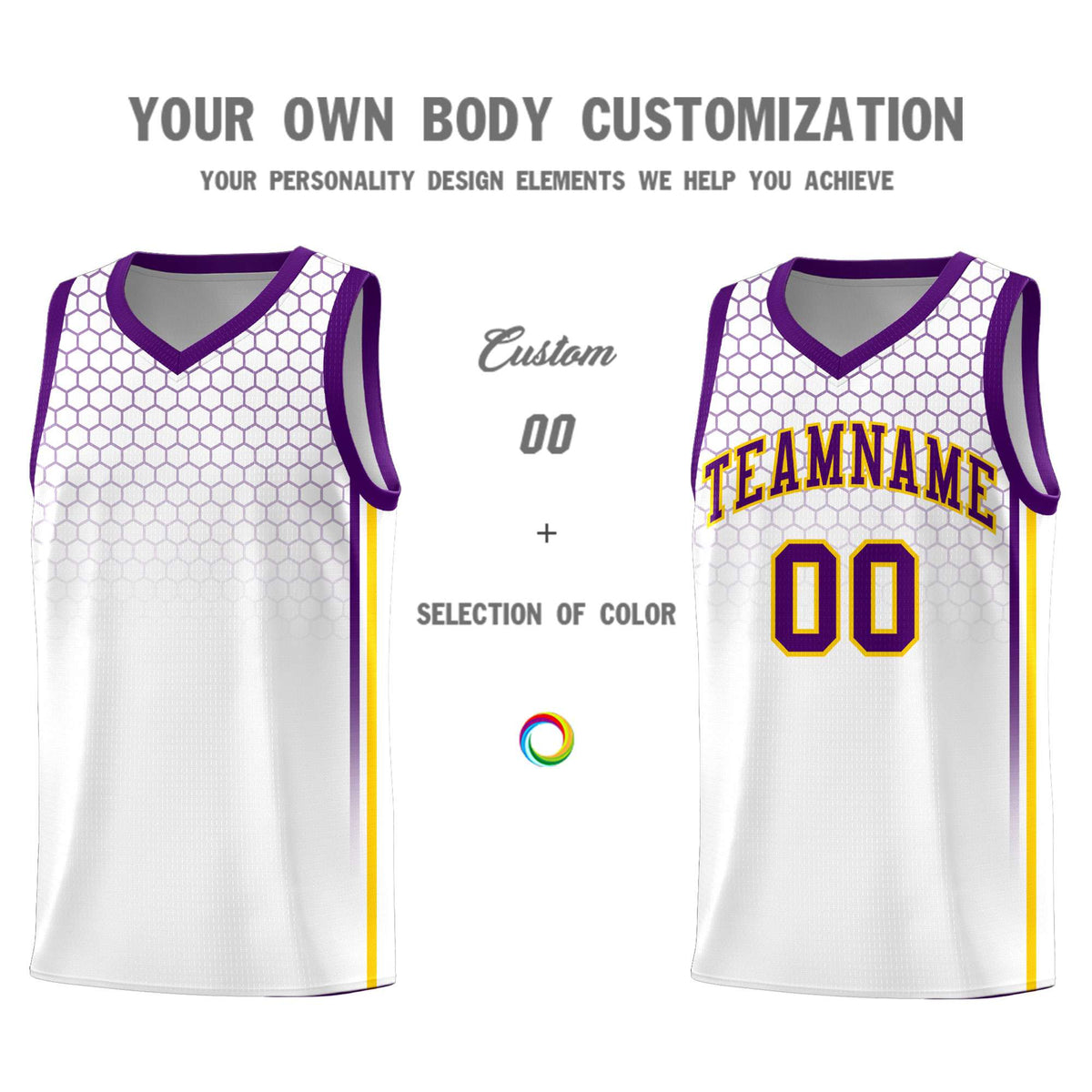 Custom White Personalized Honeycomb Pattern Sports Uniform Basketball Jersey