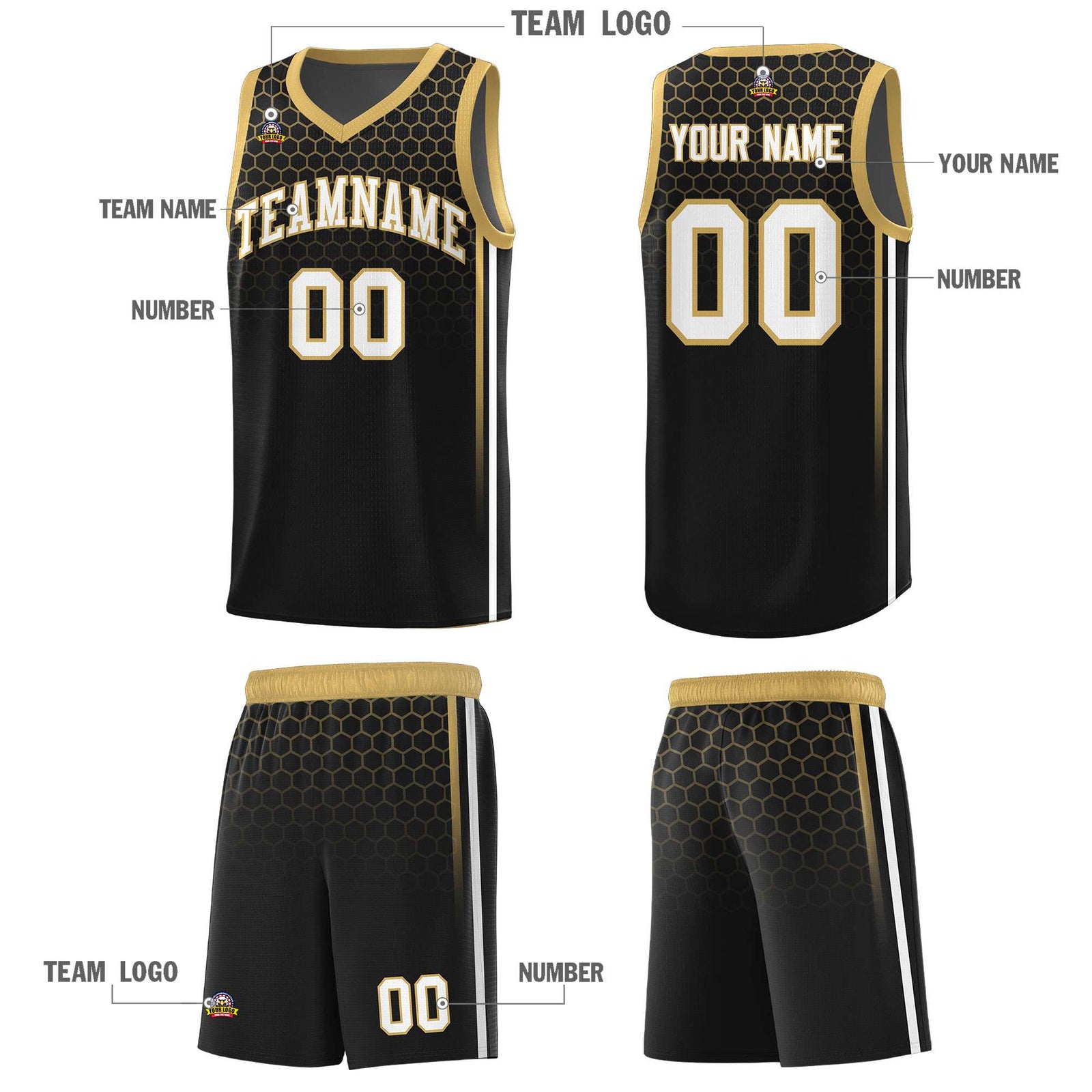 Custom Black Personalized Honeycomb Pattern Sports Uniform Basketball Jersey