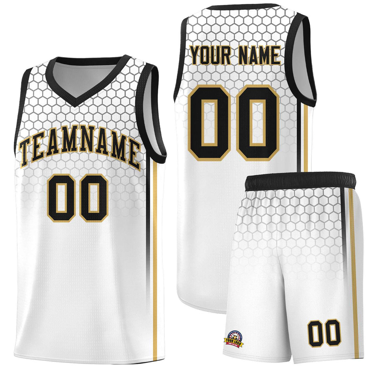 Custom White Personalized Honeycomb Pattern Sports Uniform Basketball Jersey