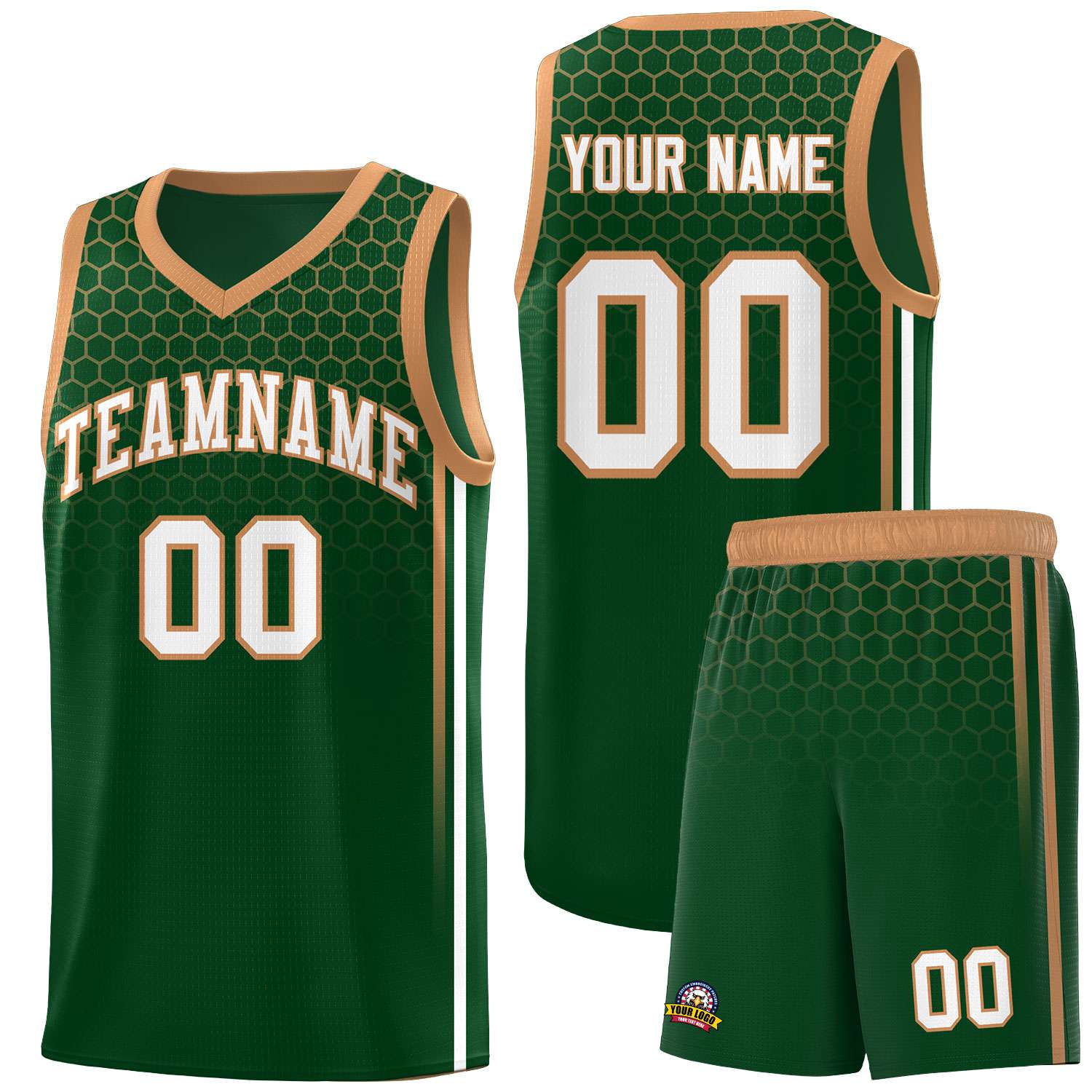 Custom Green Personalized Honeycomb Pattern Sports Uniform Basketball Jersey