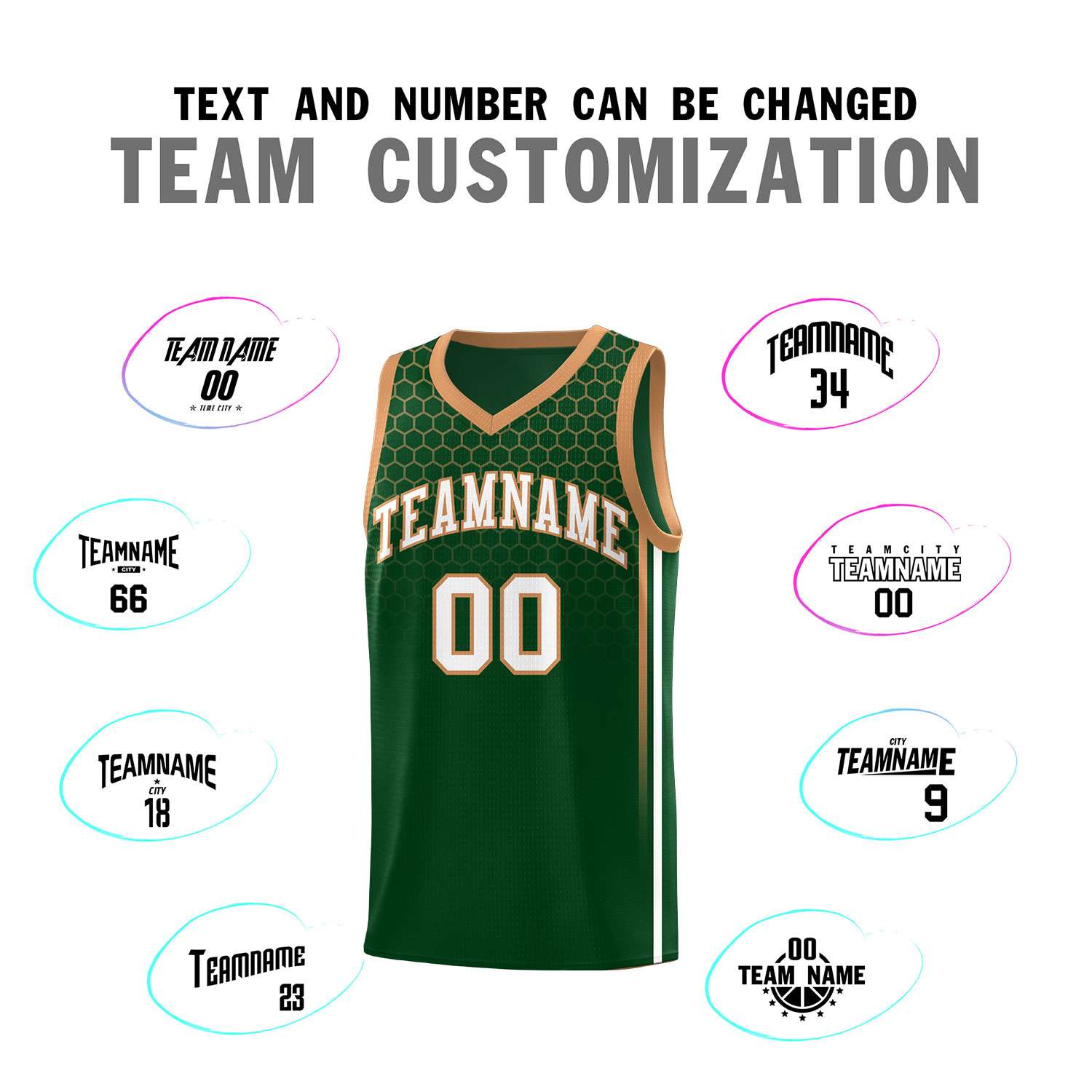 Custom Green Personalized Honeycomb Pattern Sports Uniform Basketball Jersey