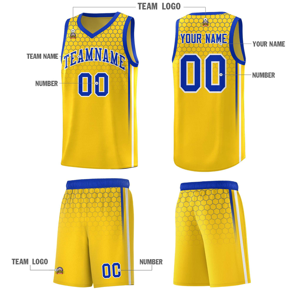 Custom Gold Personalized Honeycomb Pattern Sports Uniform Basketball Jersey