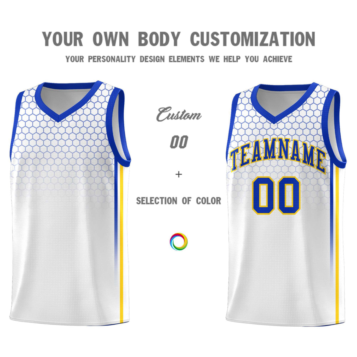 Custom White Personalized Honeycomb Pattern Sports Uniform Basketball Jersey