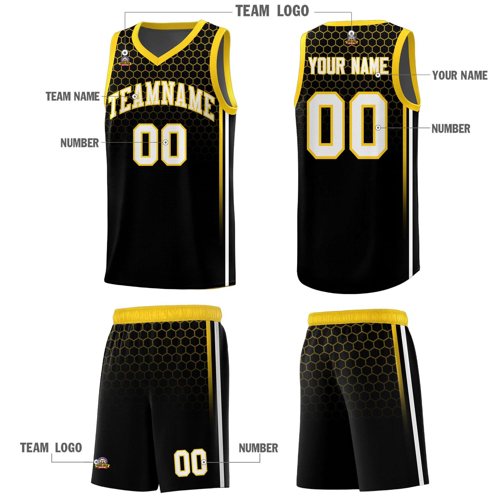 Custom Black Personalized Honeycomb Pattern Sports Uniform Basketball Jersey