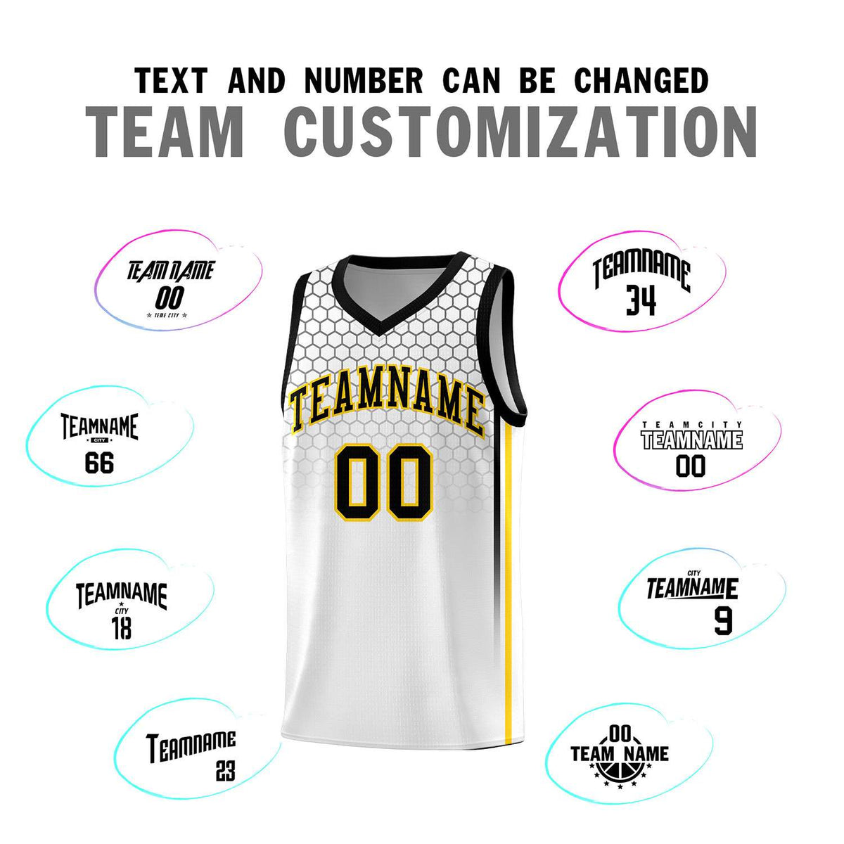 Custom White Personalized Honeycomb Pattern Sports Uniform Basketball Jersey