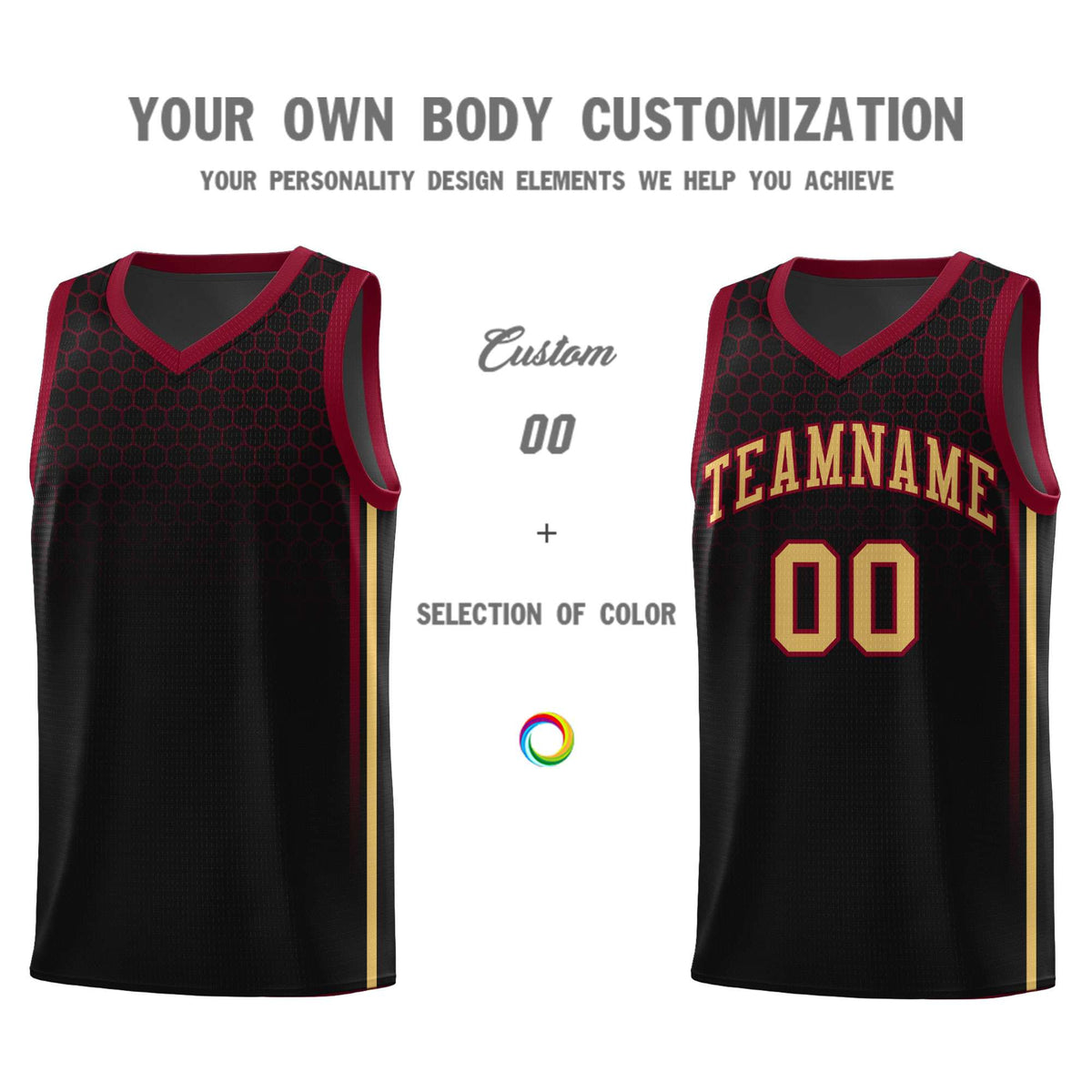 Custom Black Personalized Honeycomb Pattern Sports Uniform Basketball Jersey
