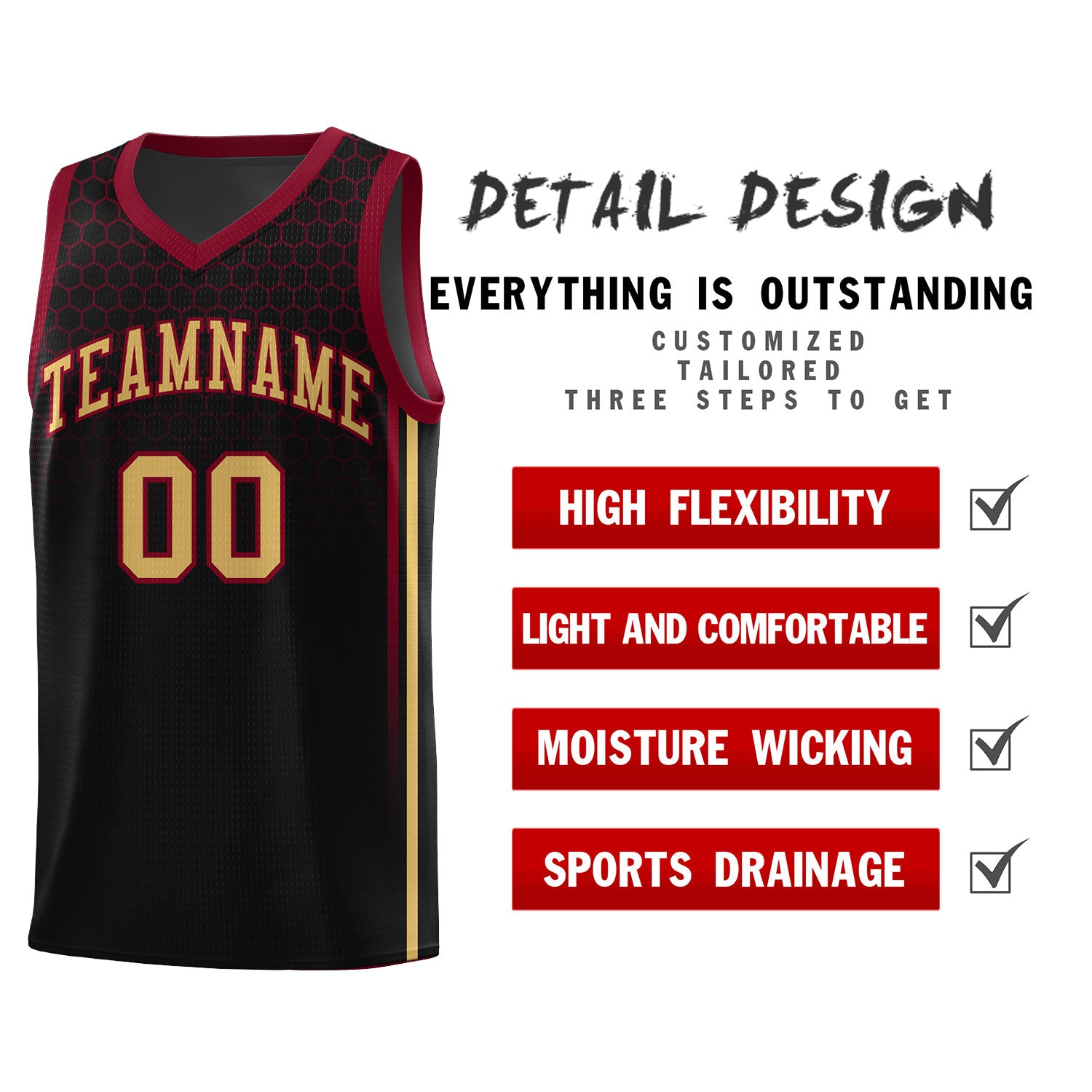 Custom Black Personalized Honeycomb Pattern Sports Uniform Basketball Jersey