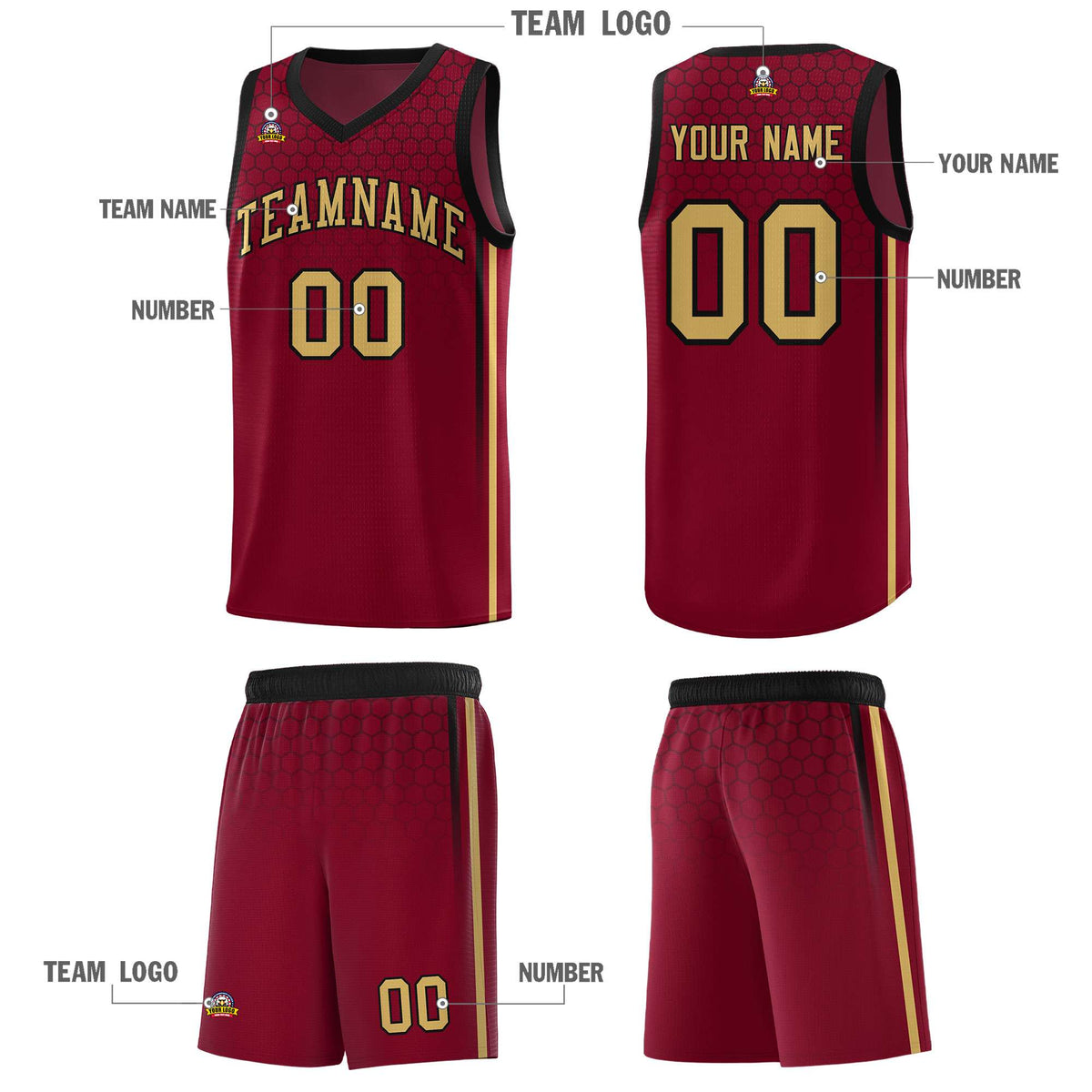 Custom Crimson Personalized Honeycomb Pattern Sports Uniform Basketball Jersey