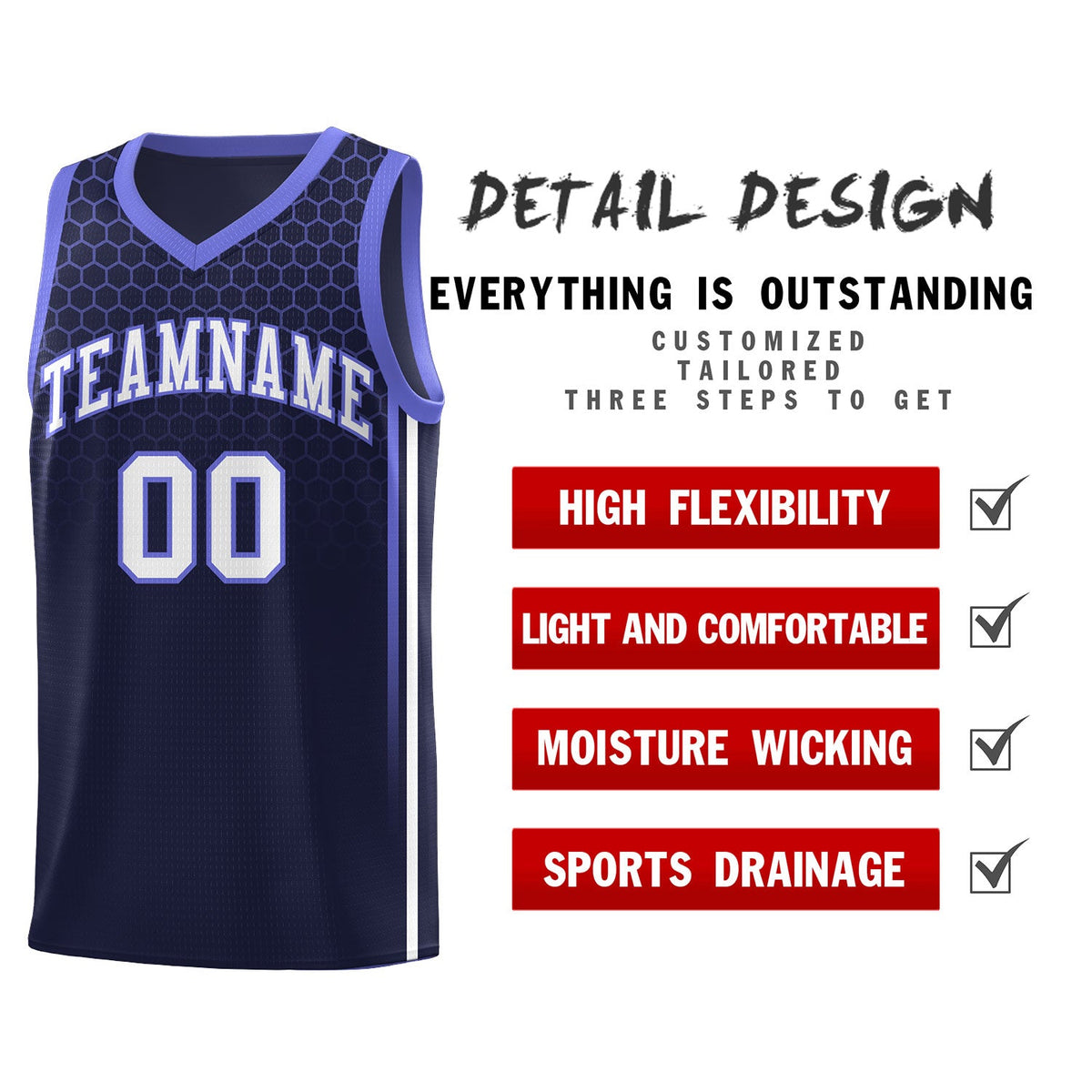 Custom Navy Personalized Honeycomb Pattern Sports Uniform Basketball Jersey