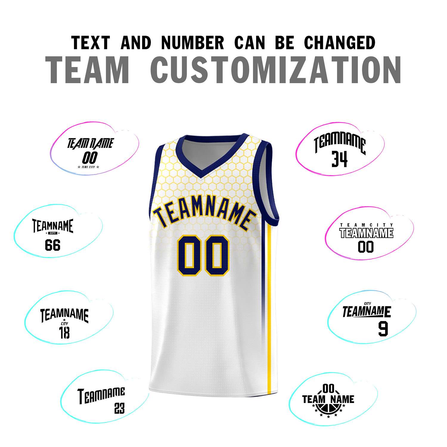 Custom White Personalized Honeycomb Pattern Sports Uniform Basketball Jersey