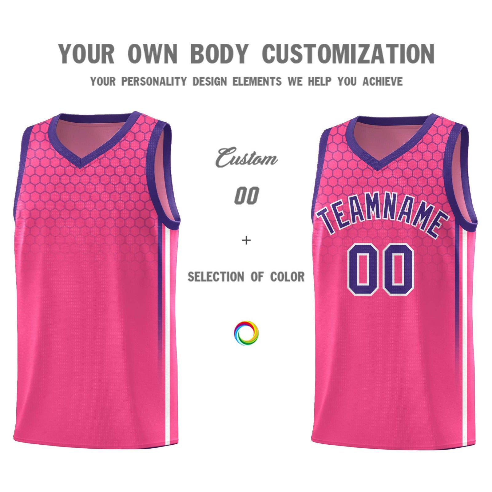 Custom Pink Personalized Honeycomb Pattern Sports Uniform Basketball Jersey