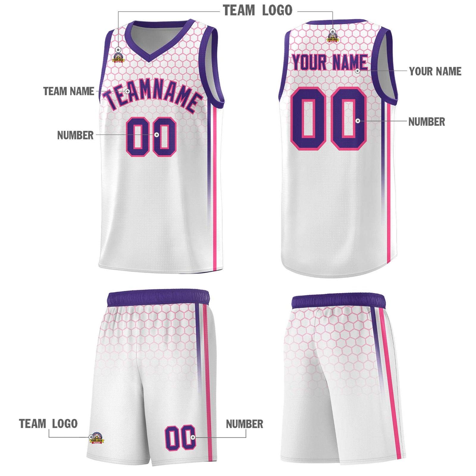 Custom White Personalized Honeycomb Pattern Sports Uniform Basketball Jersey