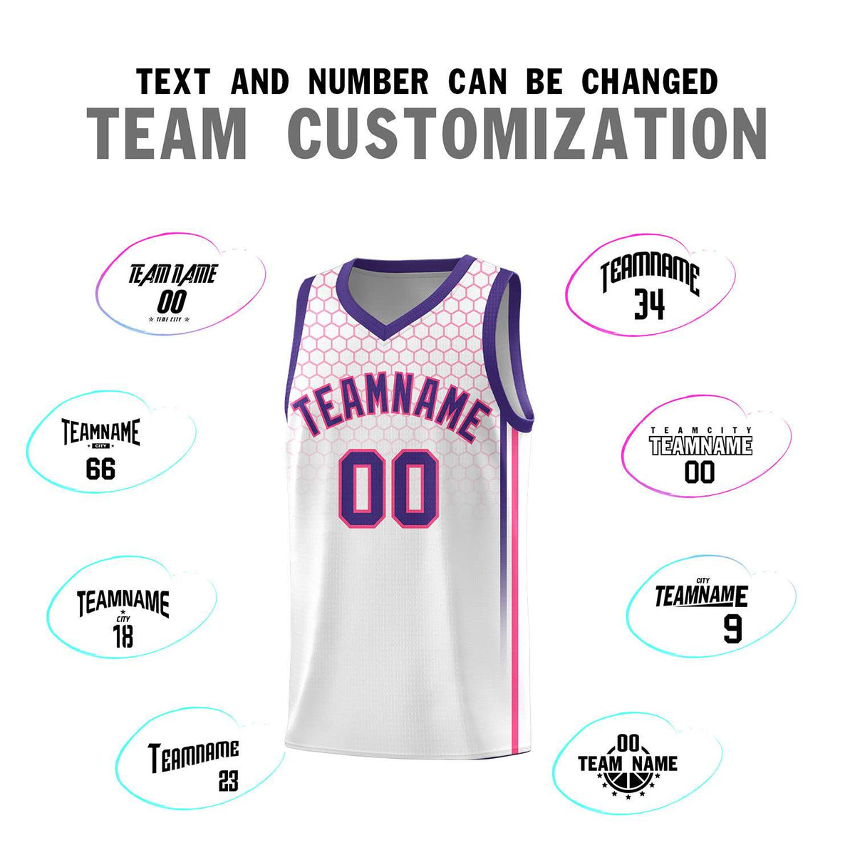 Custom White Personalized Honeycomb Pattern Sports Uniform Basketball Jersey