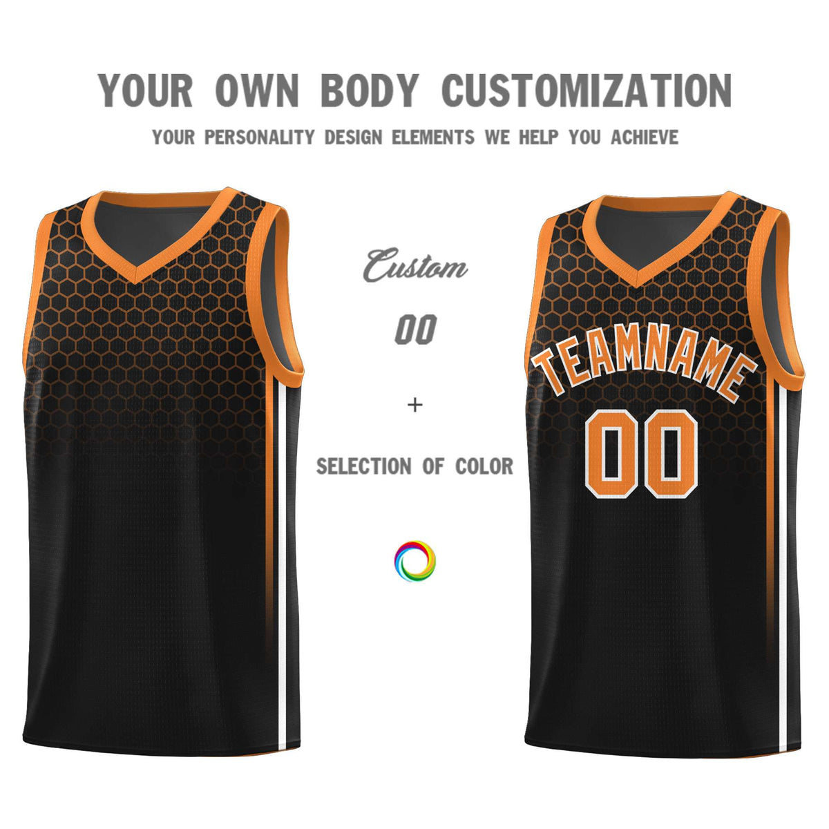 Custom Black Personalized Honeycomb Pattern Sports Uniform Basketball Jersey