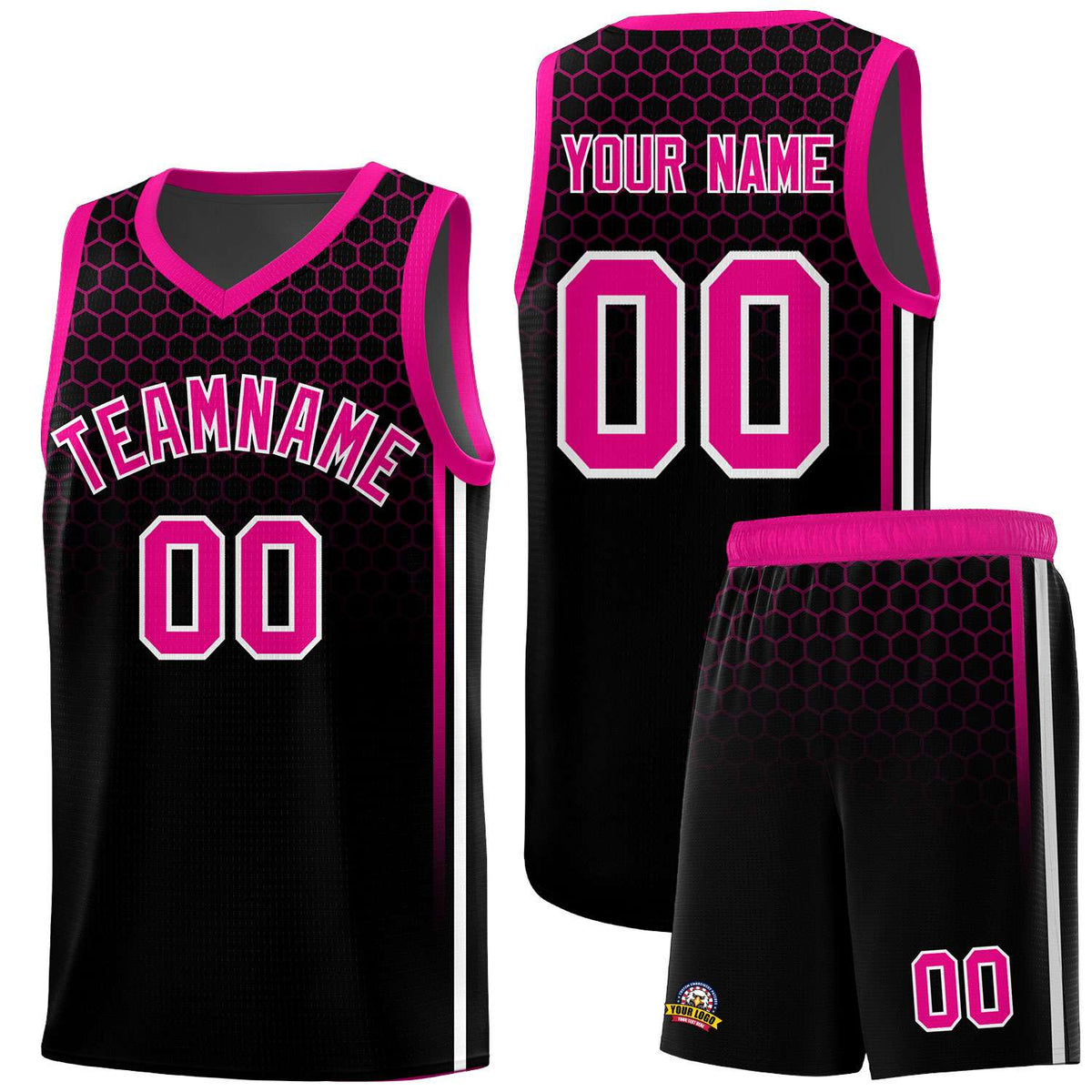 Custom Black Personalized Honeycomb Pattern Sports Uniform Basketball Jersey