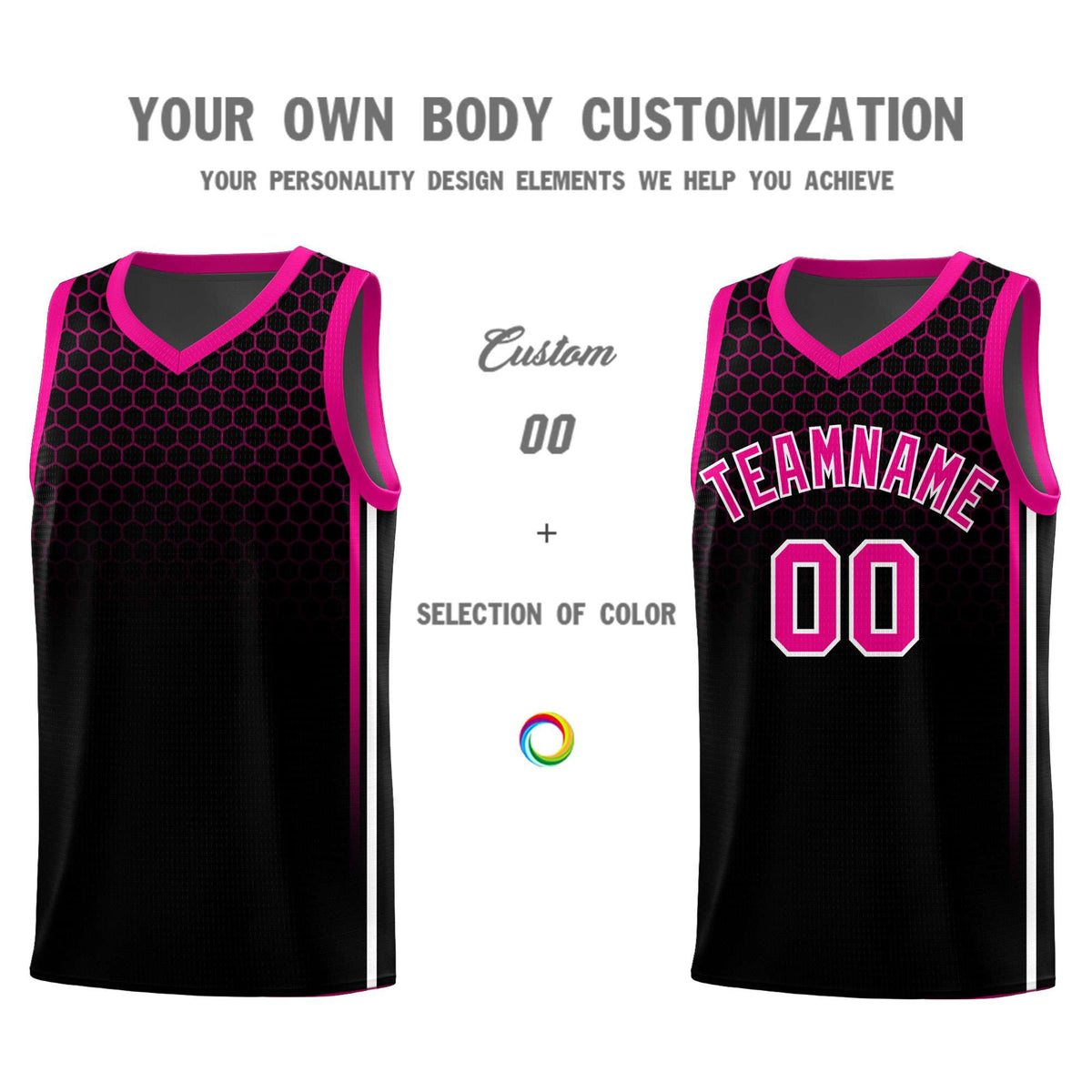 Custom Black Personalized Honeycomb Pattern Sports Uniform Basketball Jersey