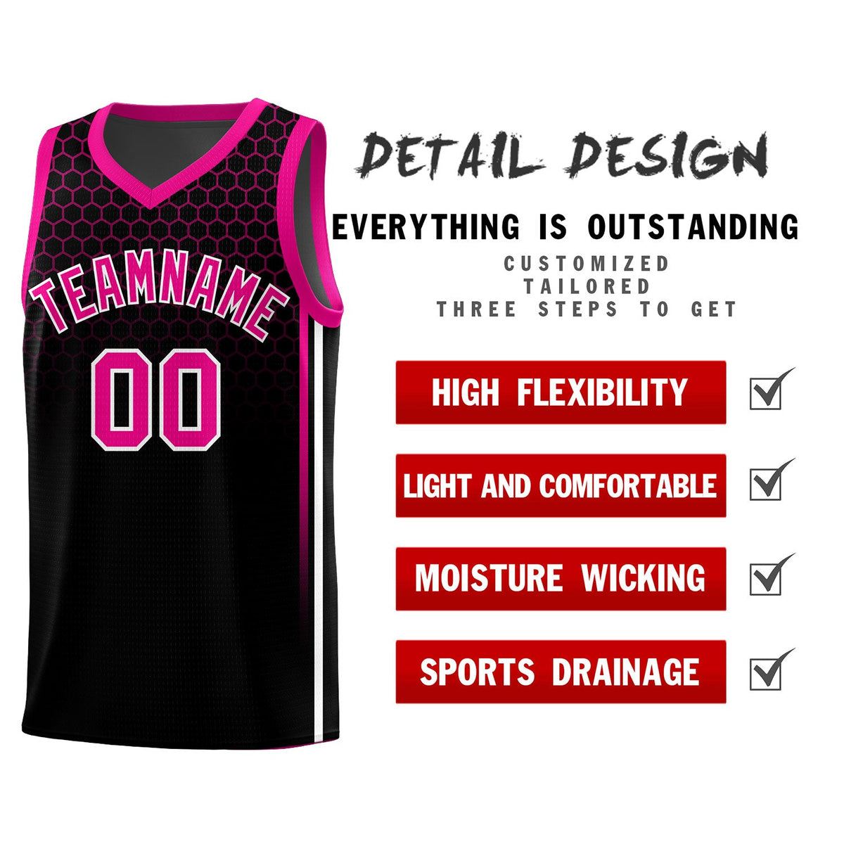 Custom Black Personalized Honeycomb Pattern Sports Uniform Basketball Jersey