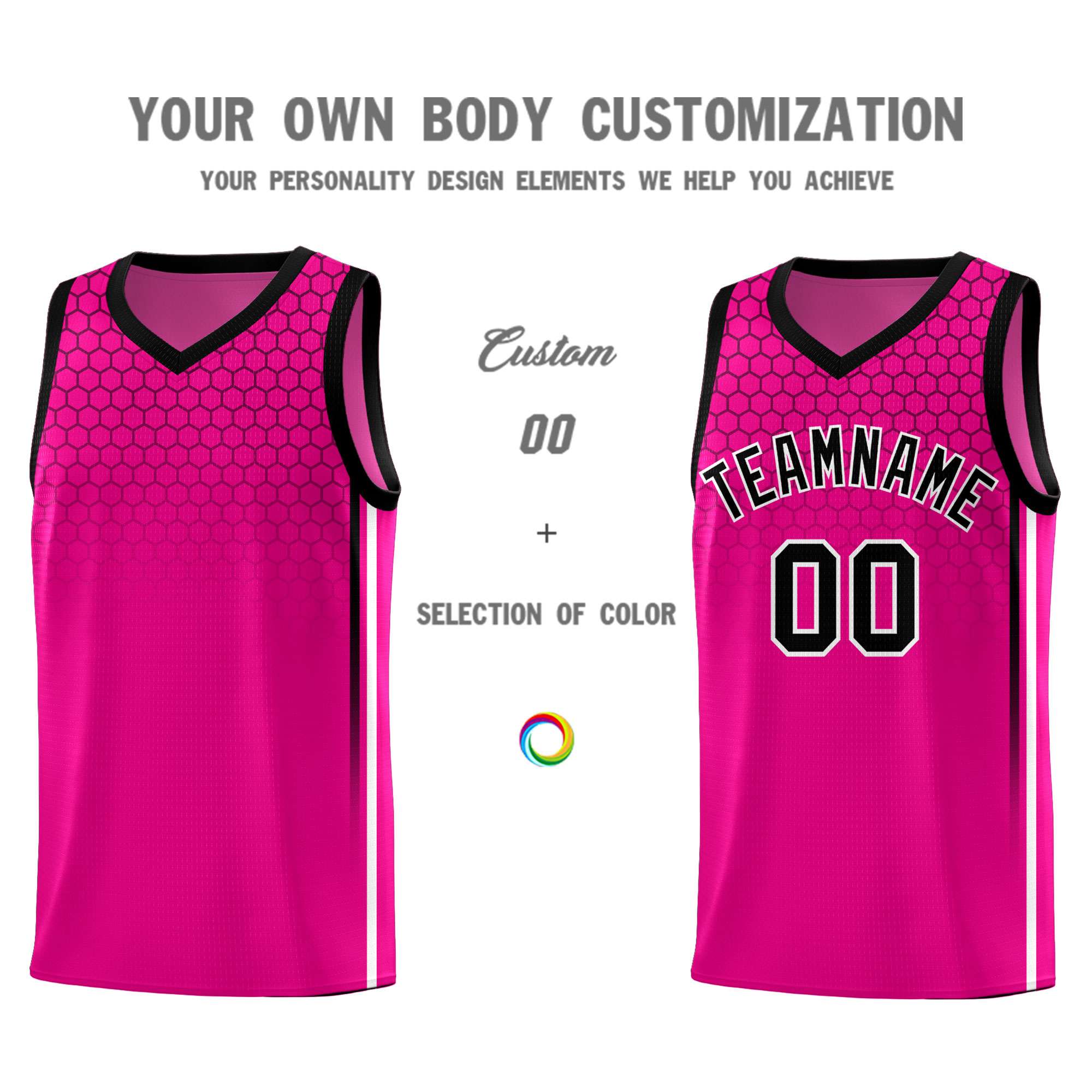Custom Pink Personalized Honeycomb Pattern Sports Uniform Basketball Jersey