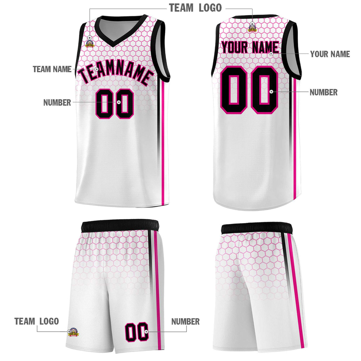 Custom White Personalized Honeycomb Pattern Sports Uniform Basketball Jersey