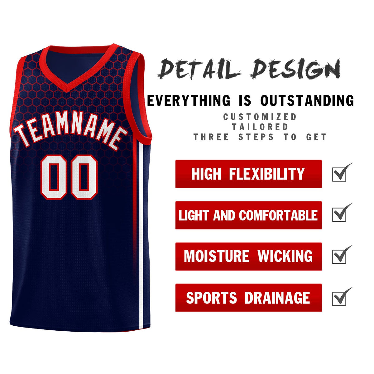 Custom Navy Personalized Honeycomb Pattern Sports Uniform Basketball Jersey