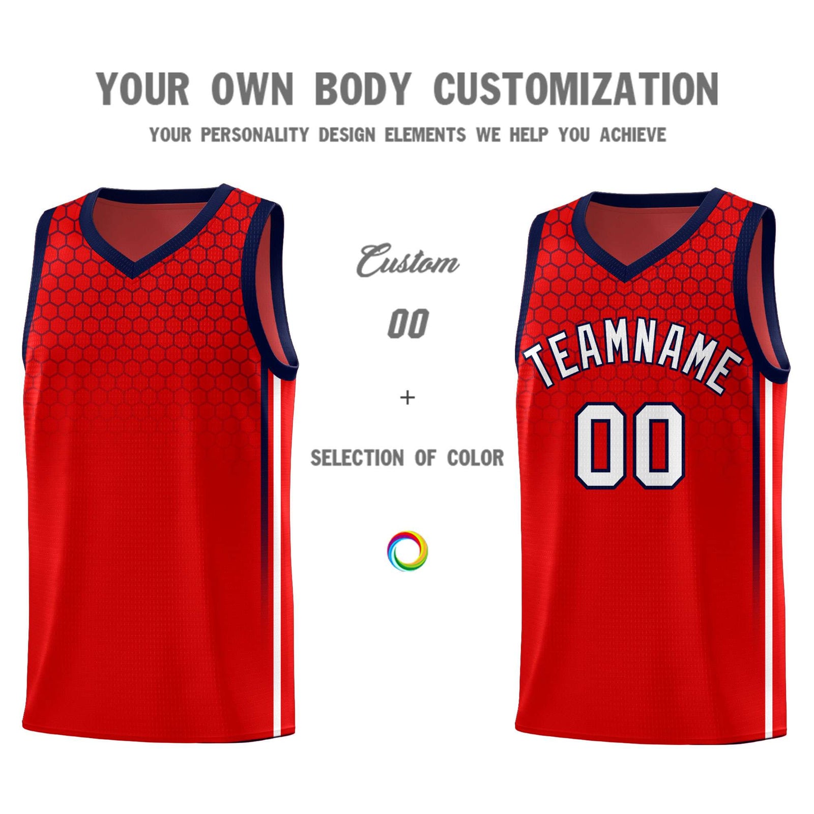 Custom Red Personalized Honeycomb Pattern Sports Uniform Basketball Jersey