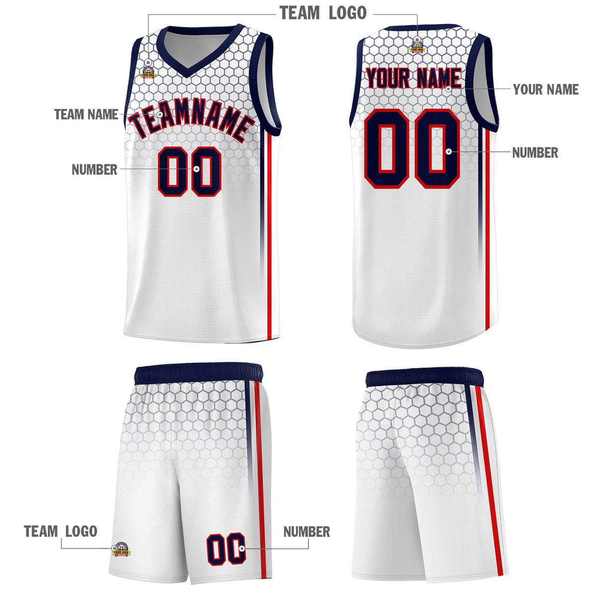 Custom White Personalized Honeycomb Pattern Sports Uniform Basketball Jersey