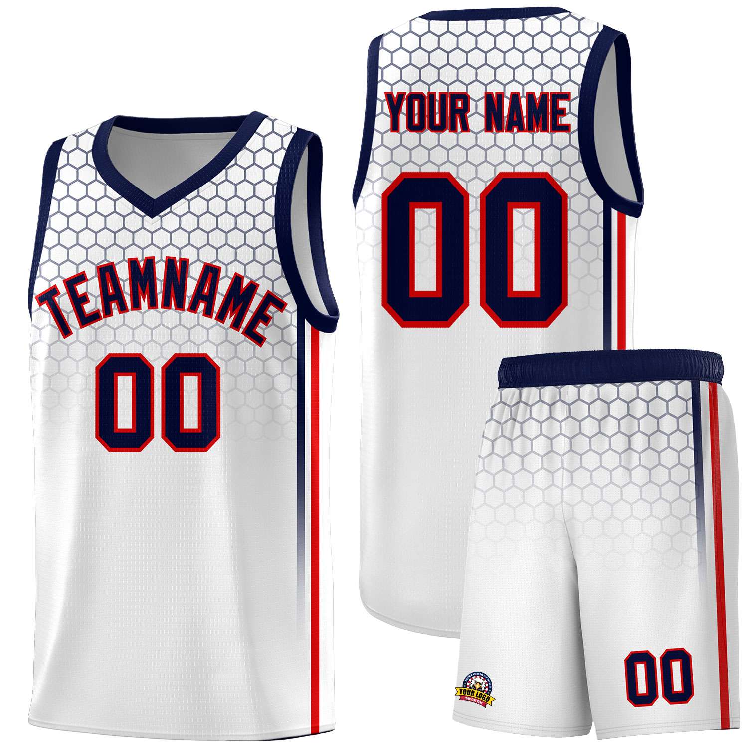 Custom White Personalized Honeycomb Pattern Sports Uniform Basketball Jersey