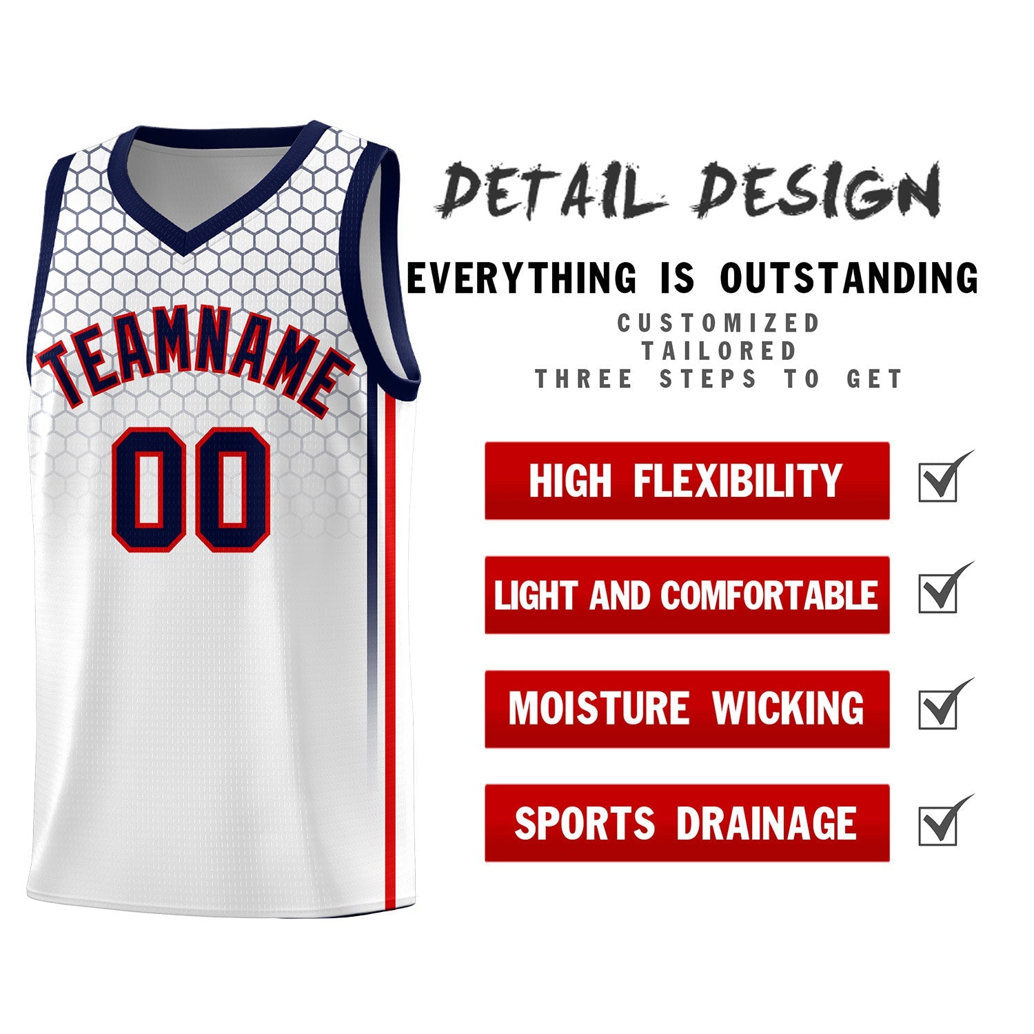 Custom White Personalized Honeycomb Pattern Sports Uniform Basketball Jersey