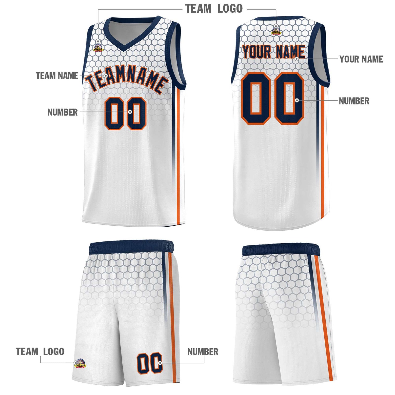 Custom White Personalized Honeycomb Pattern Sports Uniform Basketball Jersey