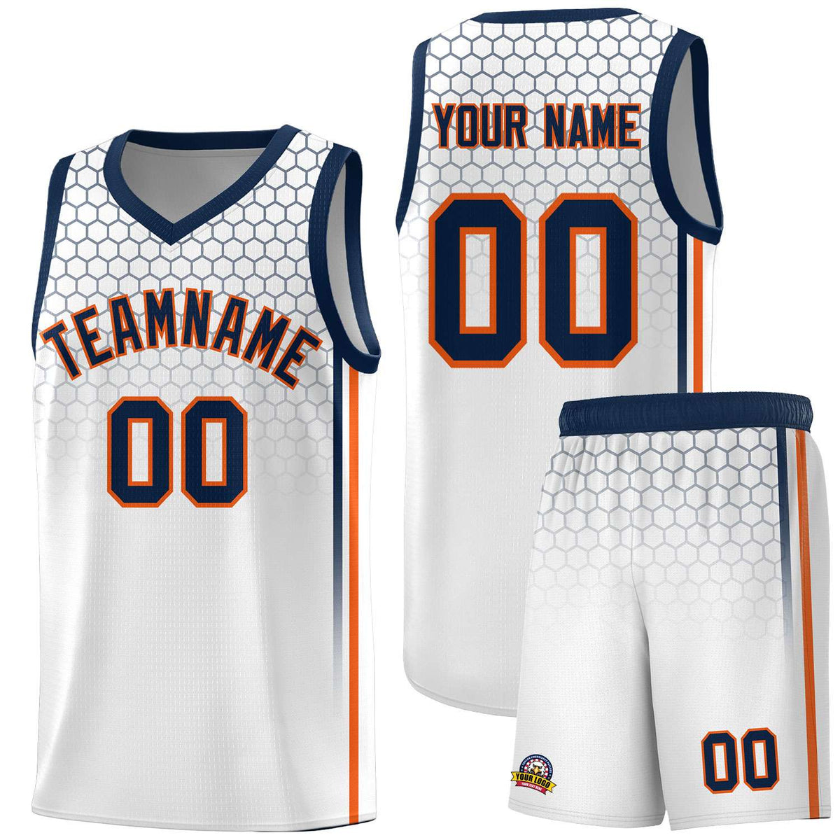 Custom White Personalized Honeycomb Pattern Sports Uniform Basketball Jersey