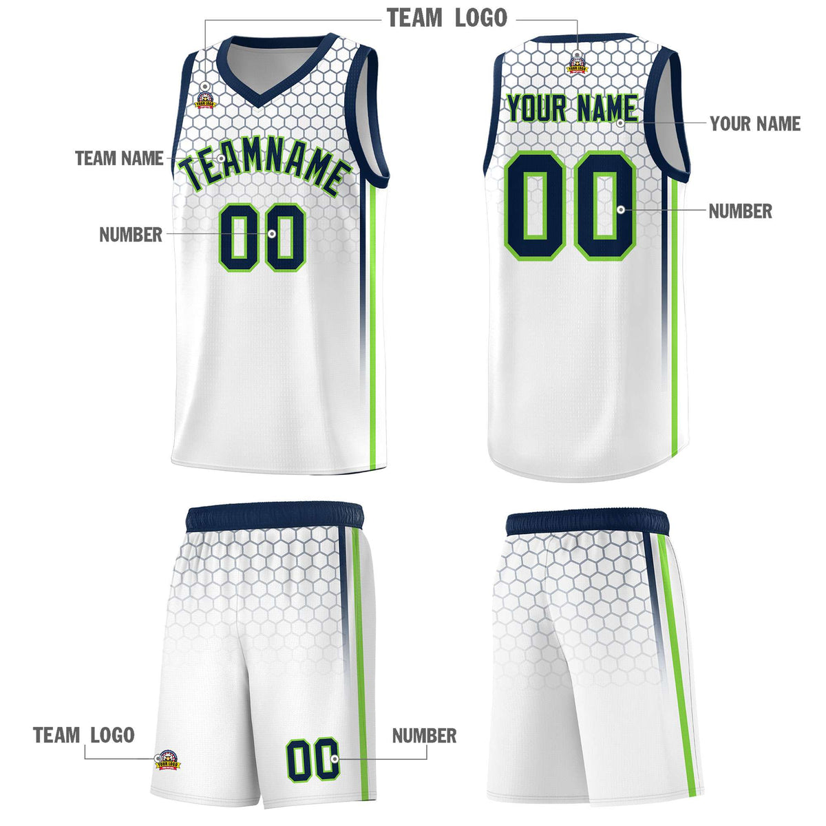 Custom White Personalized Honeycomb Pattern Sports Uniform Basketball Jersey